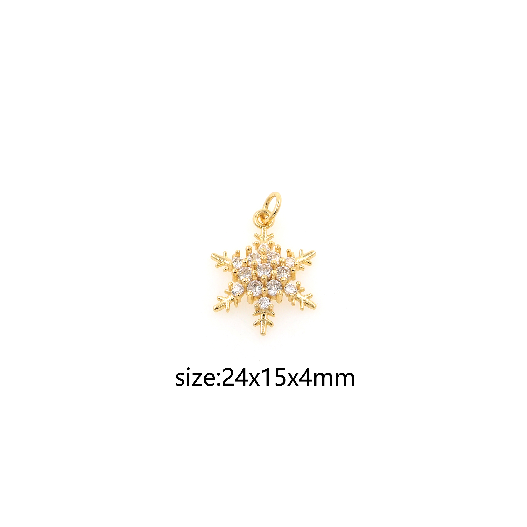 18K Gold Filled Snowflake Pendant,CZ Micro Pave Snowflake Charm Earrings Necklace for DIY Jewelry Making Supply