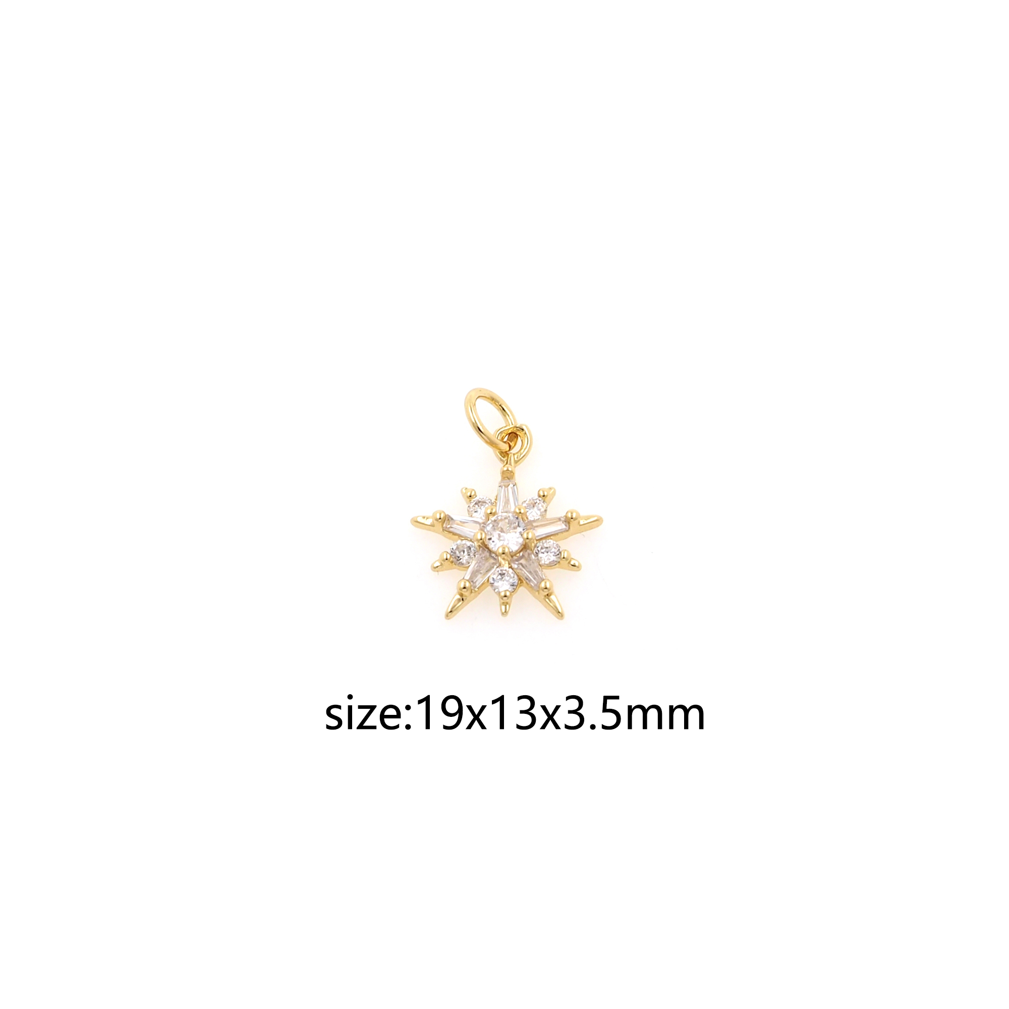 18K Gold Filled North Star Pendant,Celestial Charm,Starburst Earrings Necklace for DIY Jewelry Making Supply