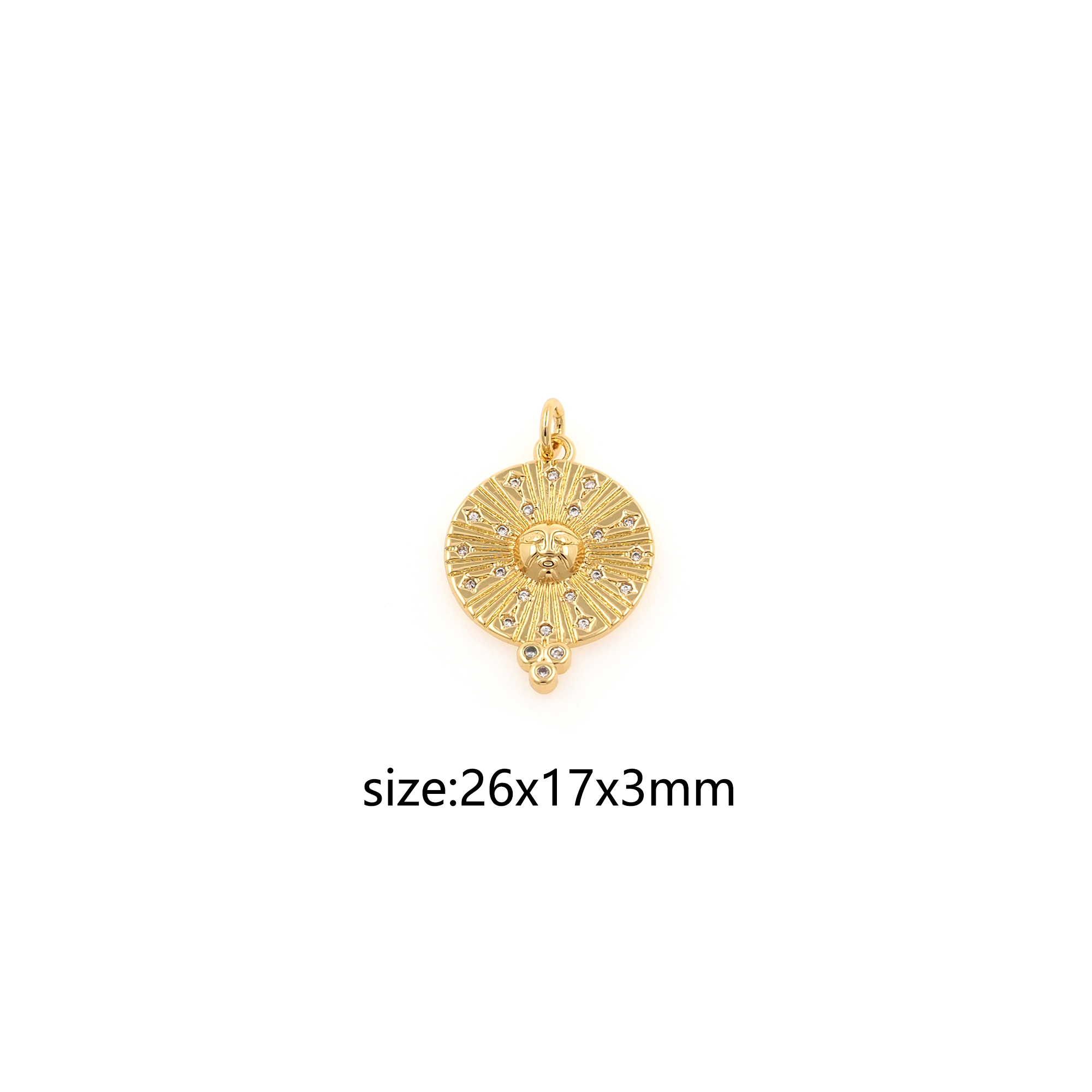 18K Gold Filled Sun Pendant,CZ Micro Pave Sun Face Charm Earrings Necklace for DIY Jewelry Making Supply
