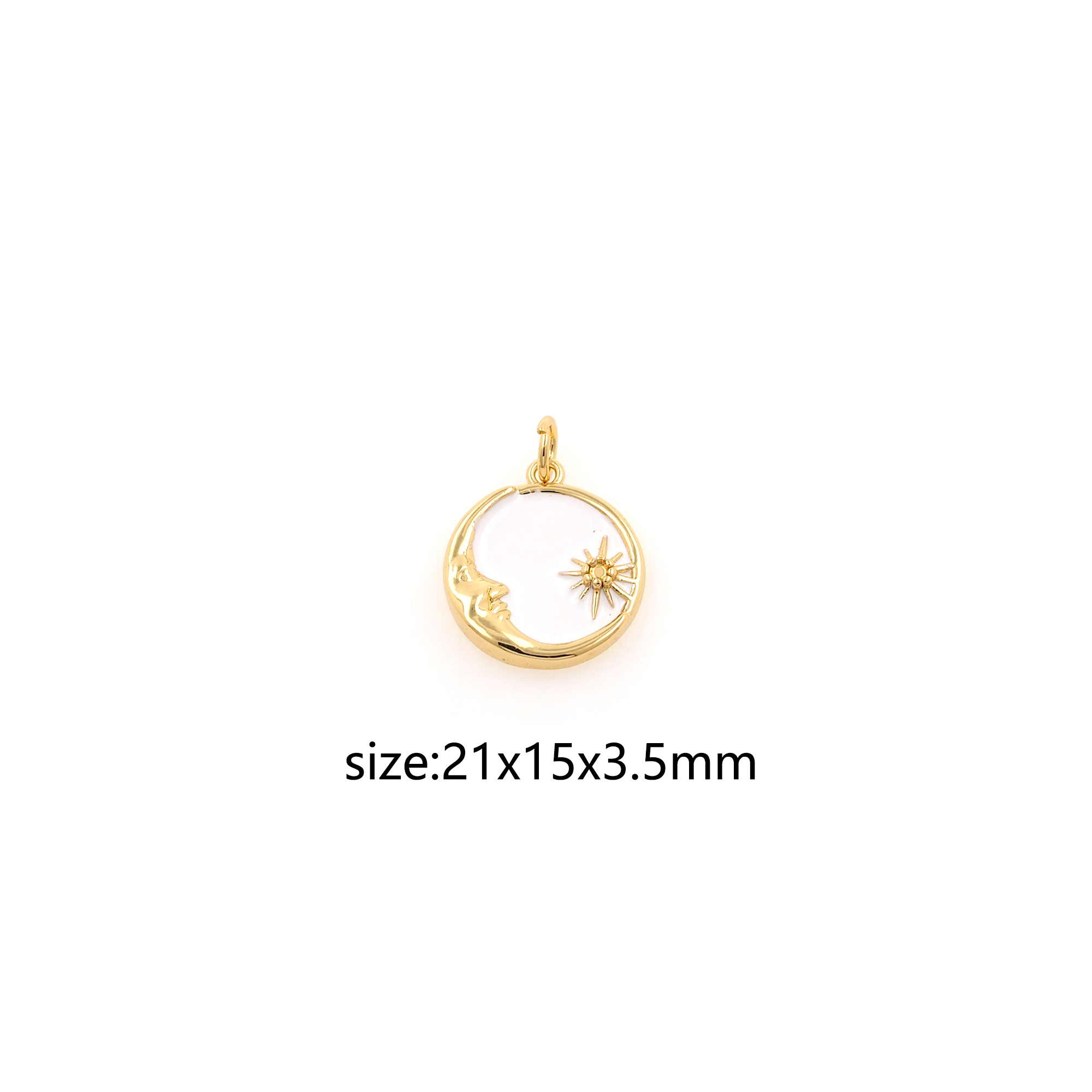 18K Gold Filled Moon Face Pendant,Celestial Charm,Enamel Moon Earrings Necklace for DIY Jewelry Making Supply