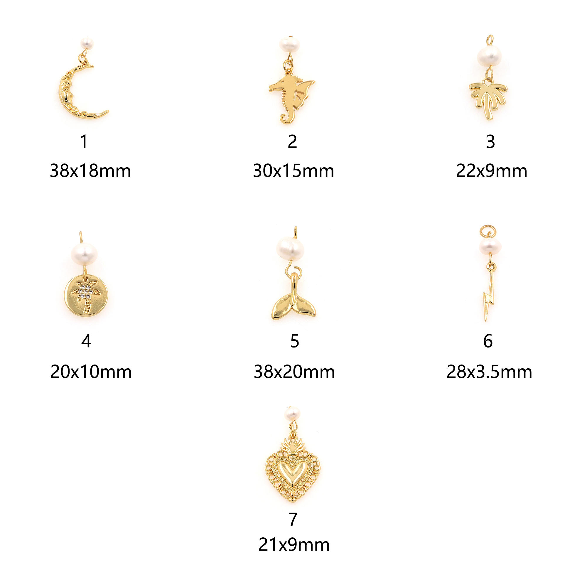 18K Gold Filled Moon Pendant,Seahorse Charm,Coconut Tree Earrings Necklace for DIY Jewelry Making Supply