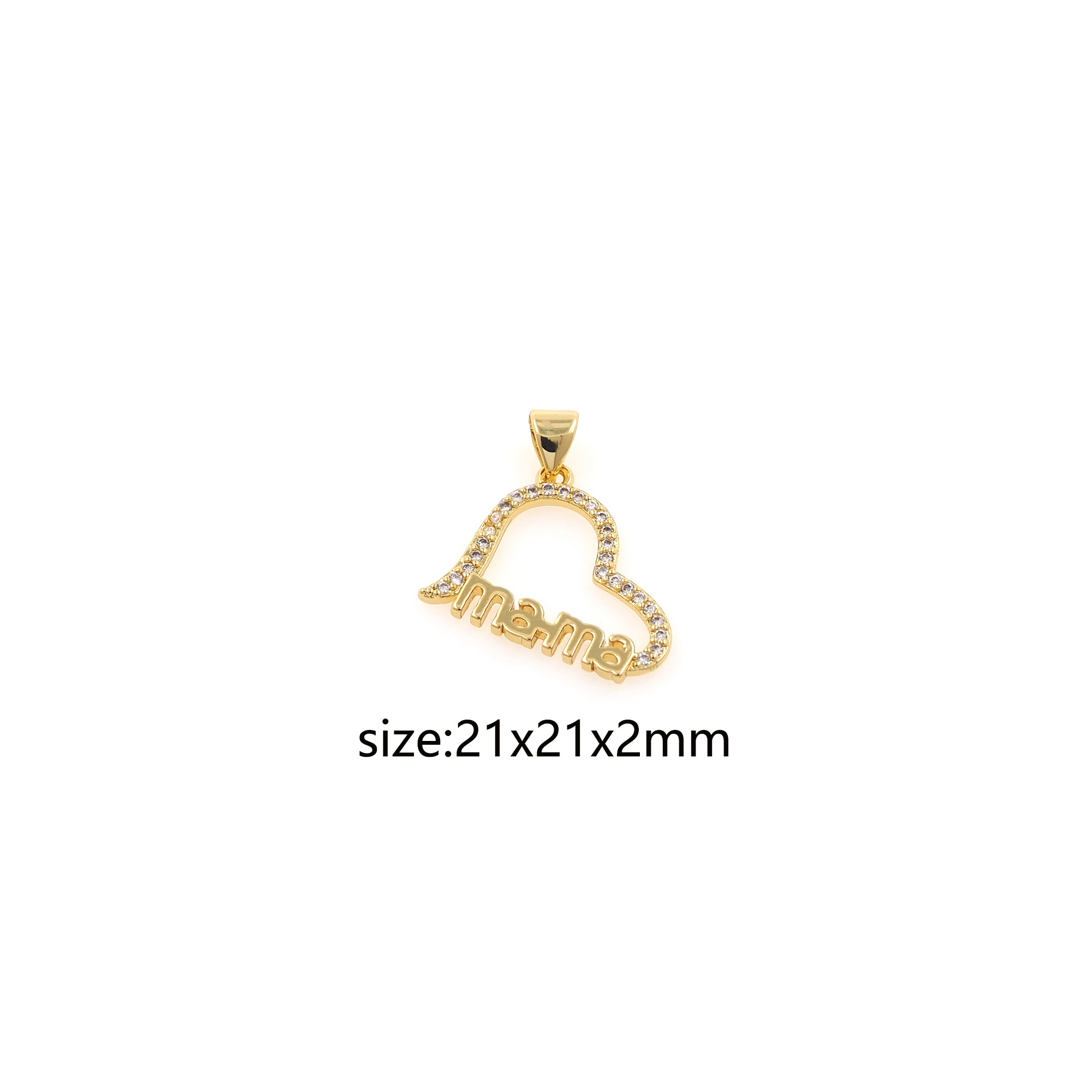 18K Gold Filled Mama Pendant,CZ Micro Pave Heart Mama Charm Earrings Necklace for DIY Jewelry Making Supply