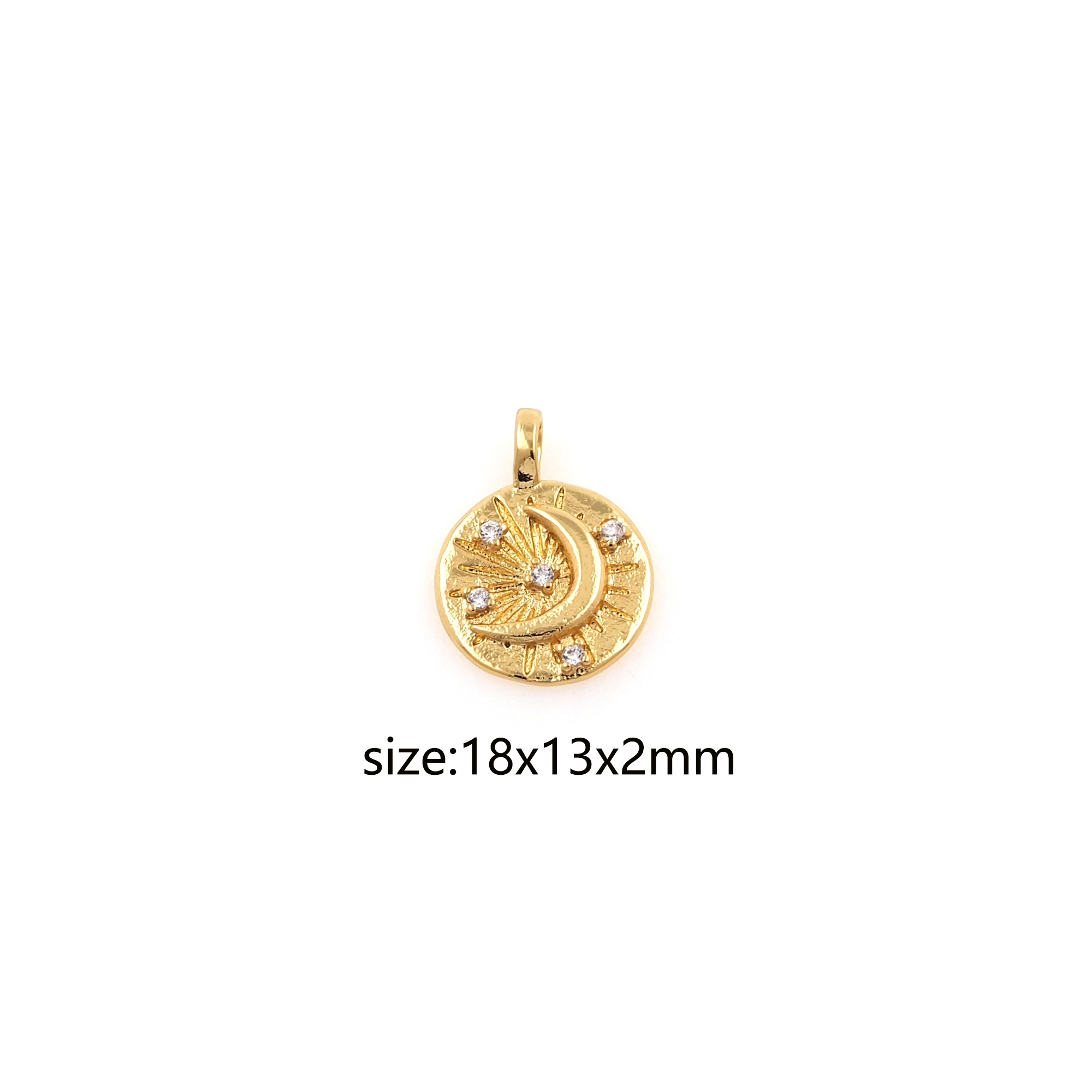CZ Micro Pave Moon Pendant,18K Gold Filled Moon Charm Earrings Necklace for DIY Jewelry Making Supply