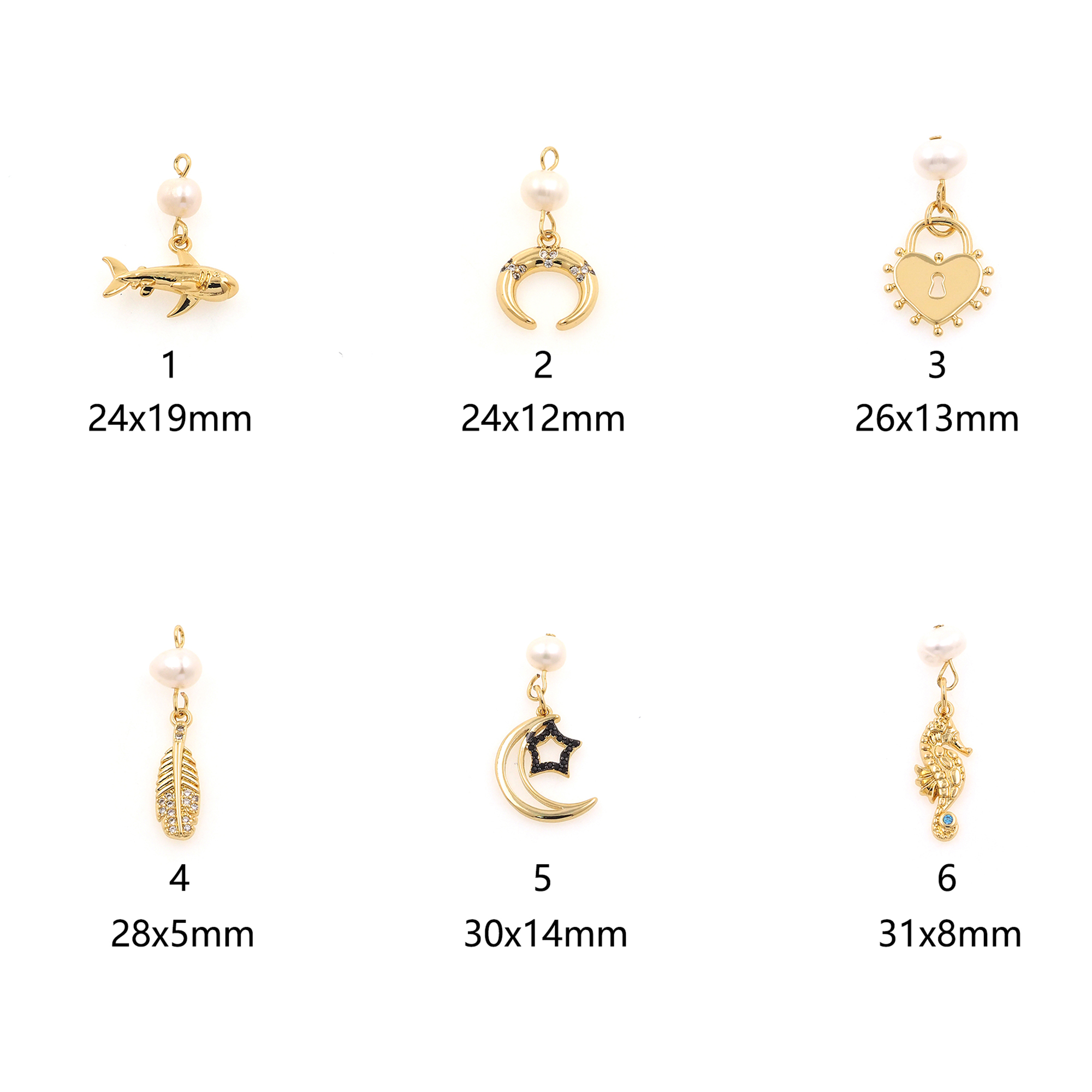 18K Gold Filled Shark Pendant,Heart Lock Charm,Feather Earrings Necklace for DIY Jewelry Making Supply