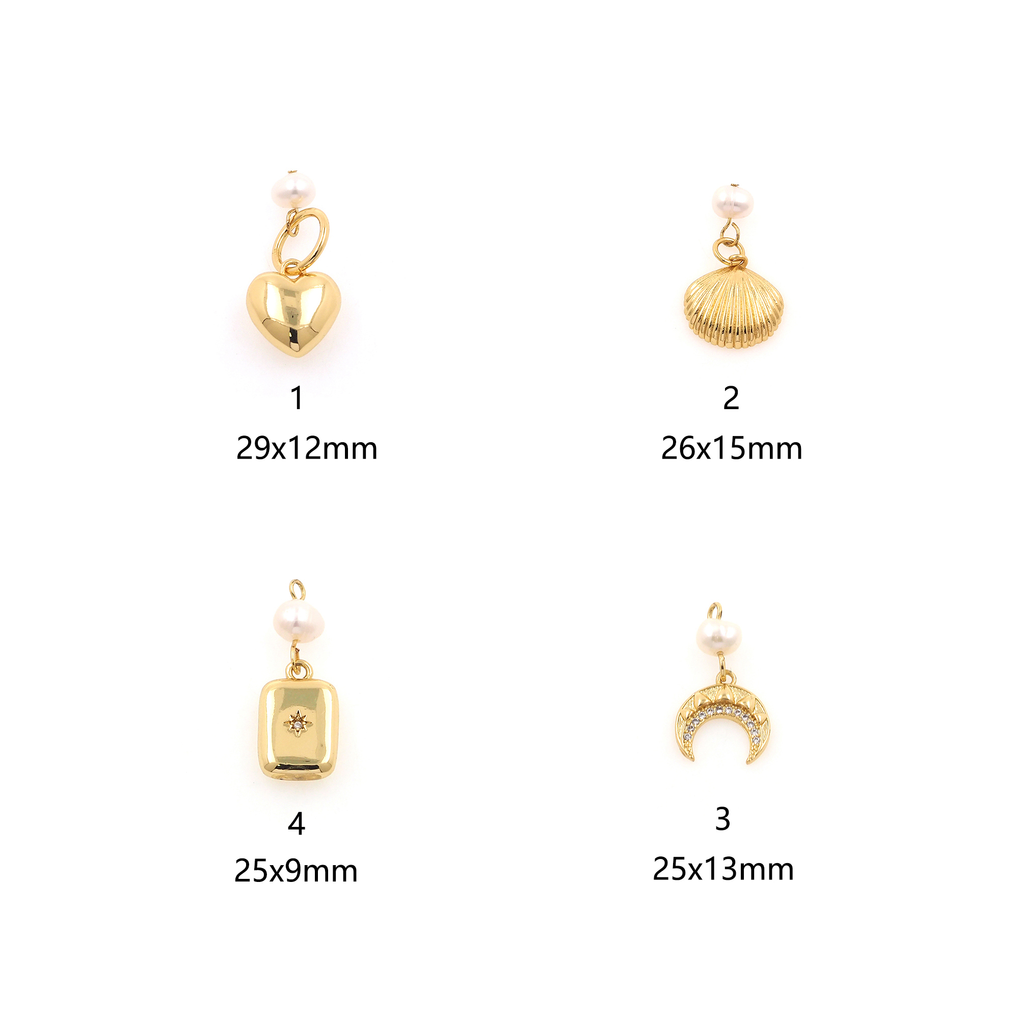 18K Gold Filled Heart Pendant,North Star Charm,Shell Earrings Necklace for DIY Jewelry Making Supply
