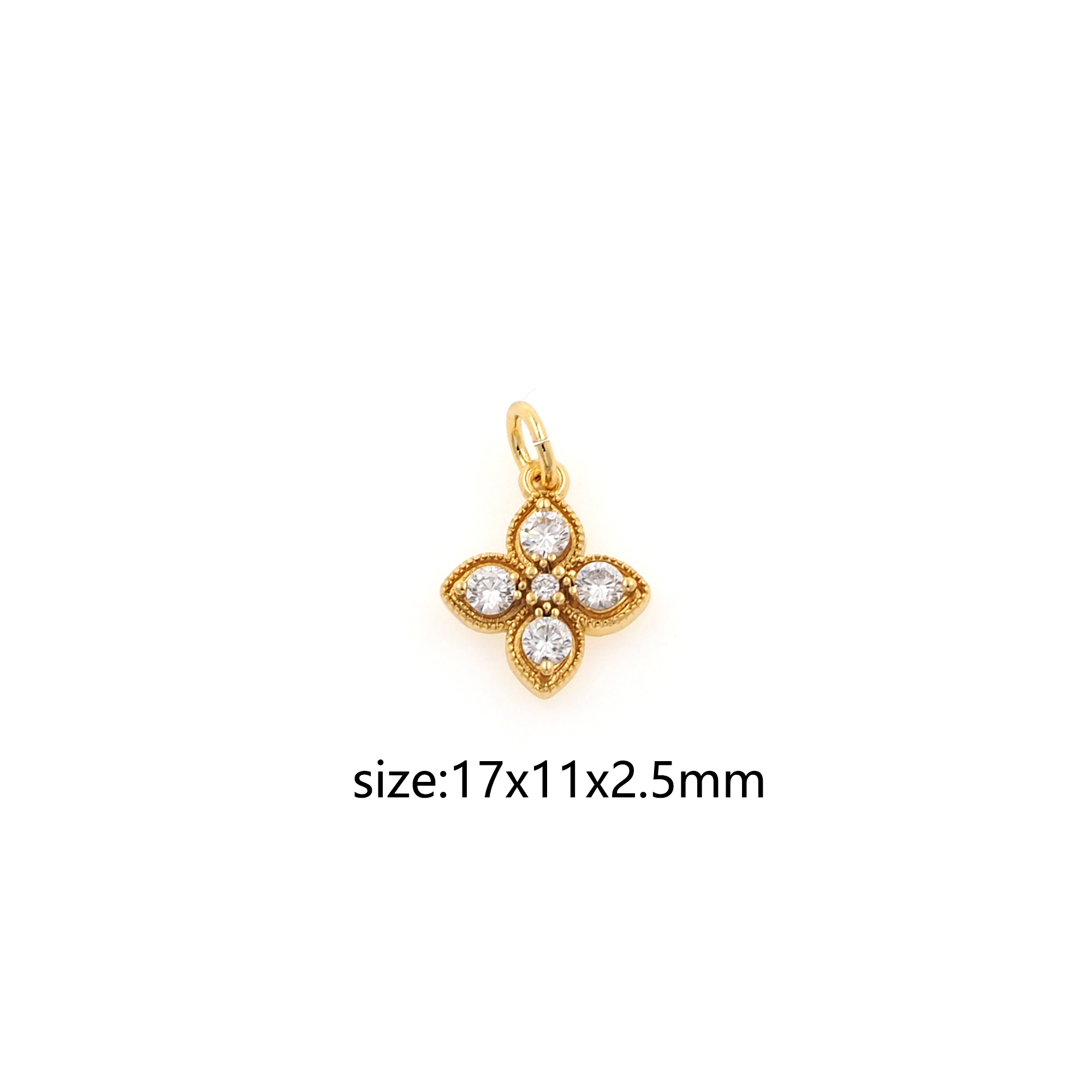 18K Gold Filled Flower Pendant,CZ Micro Pave Floral Charm Earrings Necklace for DIY Jewelry Making Supply
