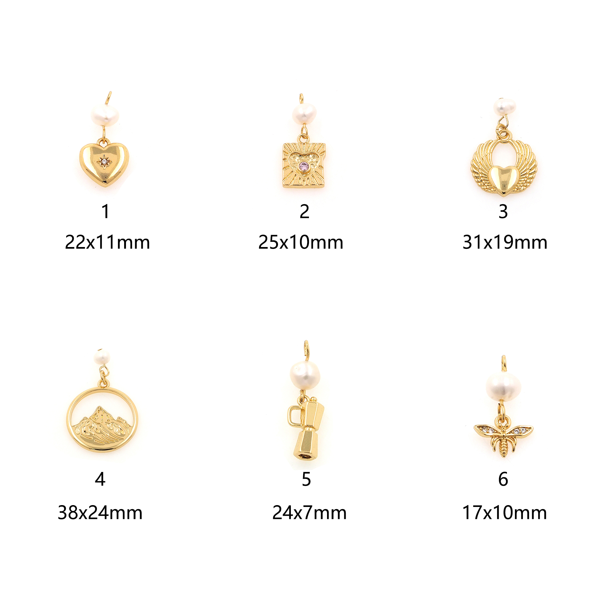 18K Gold Filled Heart Pendant,Earth Charm,Bee Earrings Necklace for DIY Jewelry Making Supply