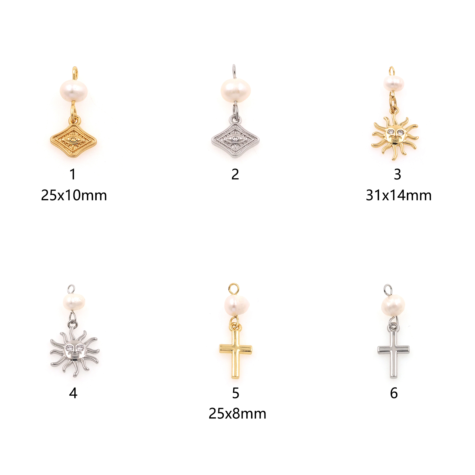 18K Gold Filled Evil Eye Pendant,Sun Charm,Cross Earrings Necklace for DIY Jewelry Making Supply