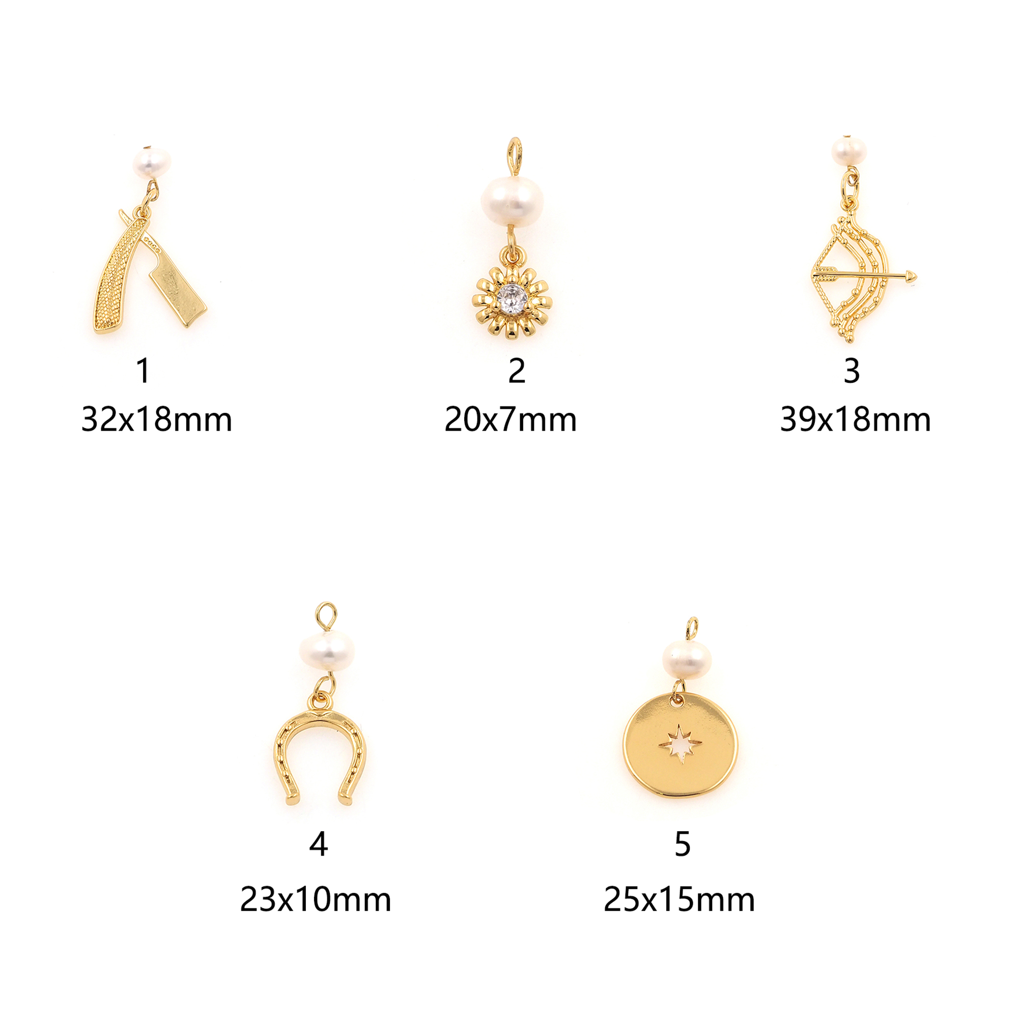 18K Gold Filled Comb Pendant,Daisy Charm,Horseshoe Earrings Necklace for DIY Jewelry Making Supply