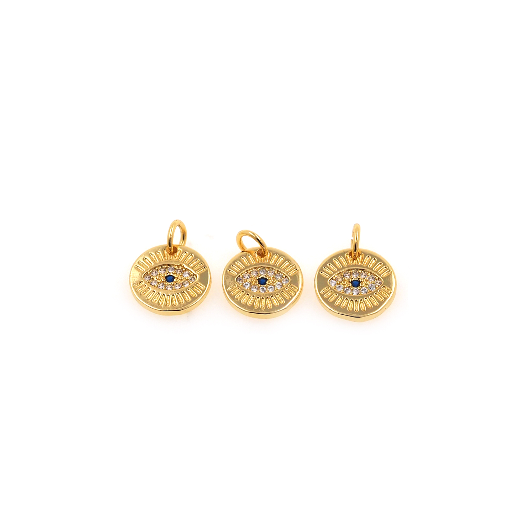18K Gold Filled Evil Eye Pendant,CZ Micro Pave Evil Eye Charm Earrings Necklace for DIY Jewelry Making Supply