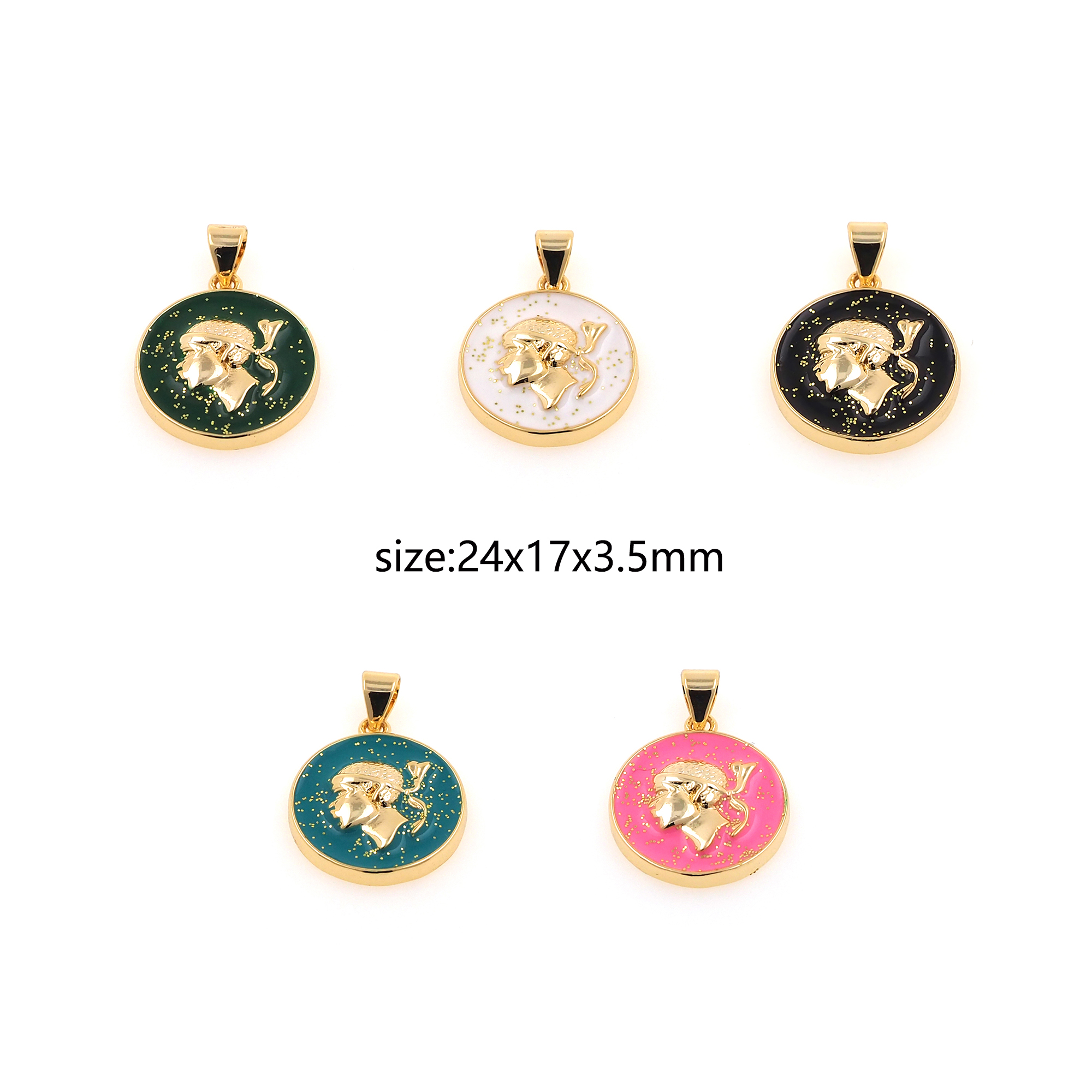 Enamel Figure Pendant,18K Gold Filled Portrait Charm Earrings Necklace for DIY Jewelry Making Supply