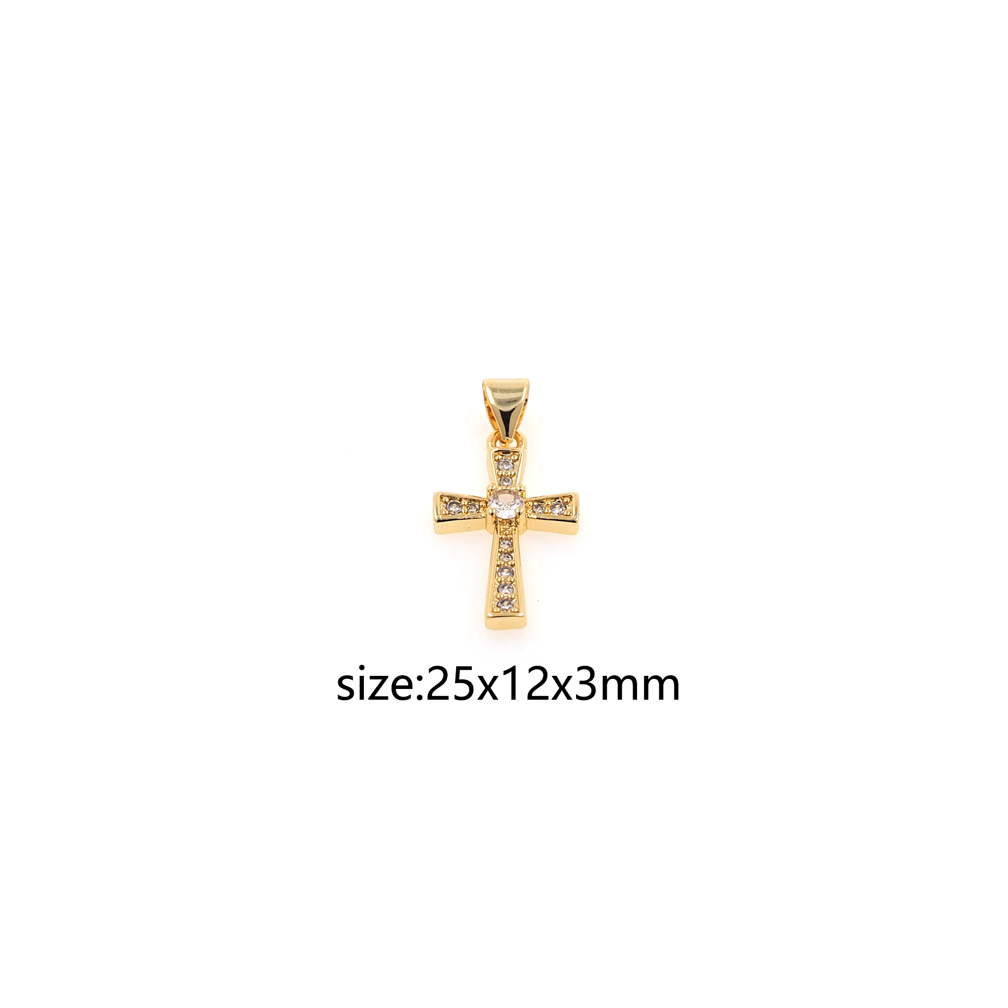 18K Gold Filled Cross Pendant,CZ Micro Pave Cross Charm Earrings Necklace for DIY Jewelry Making Supply
