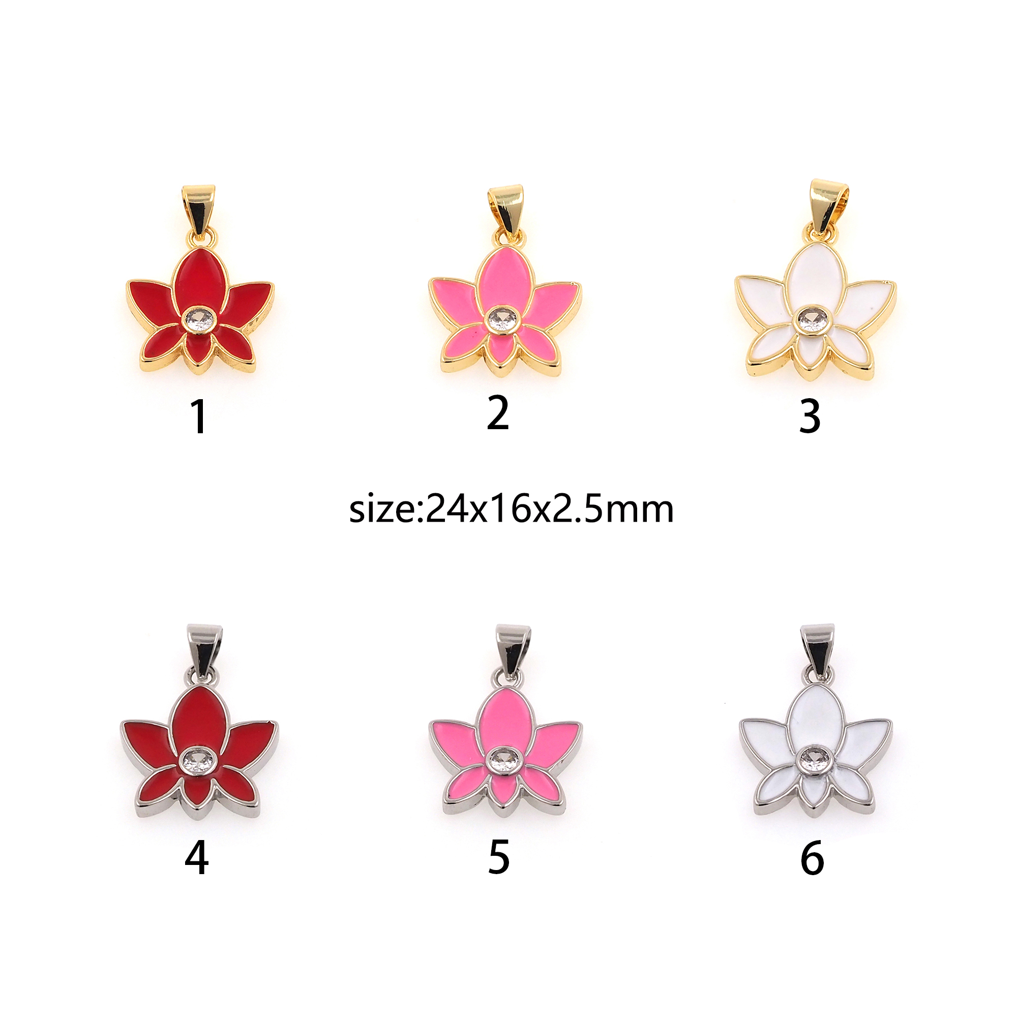 Enamel Lotus Pendant,18K Gold Filled Lotus Charm Earrings Necklace for DIY Jewelry Making Supply