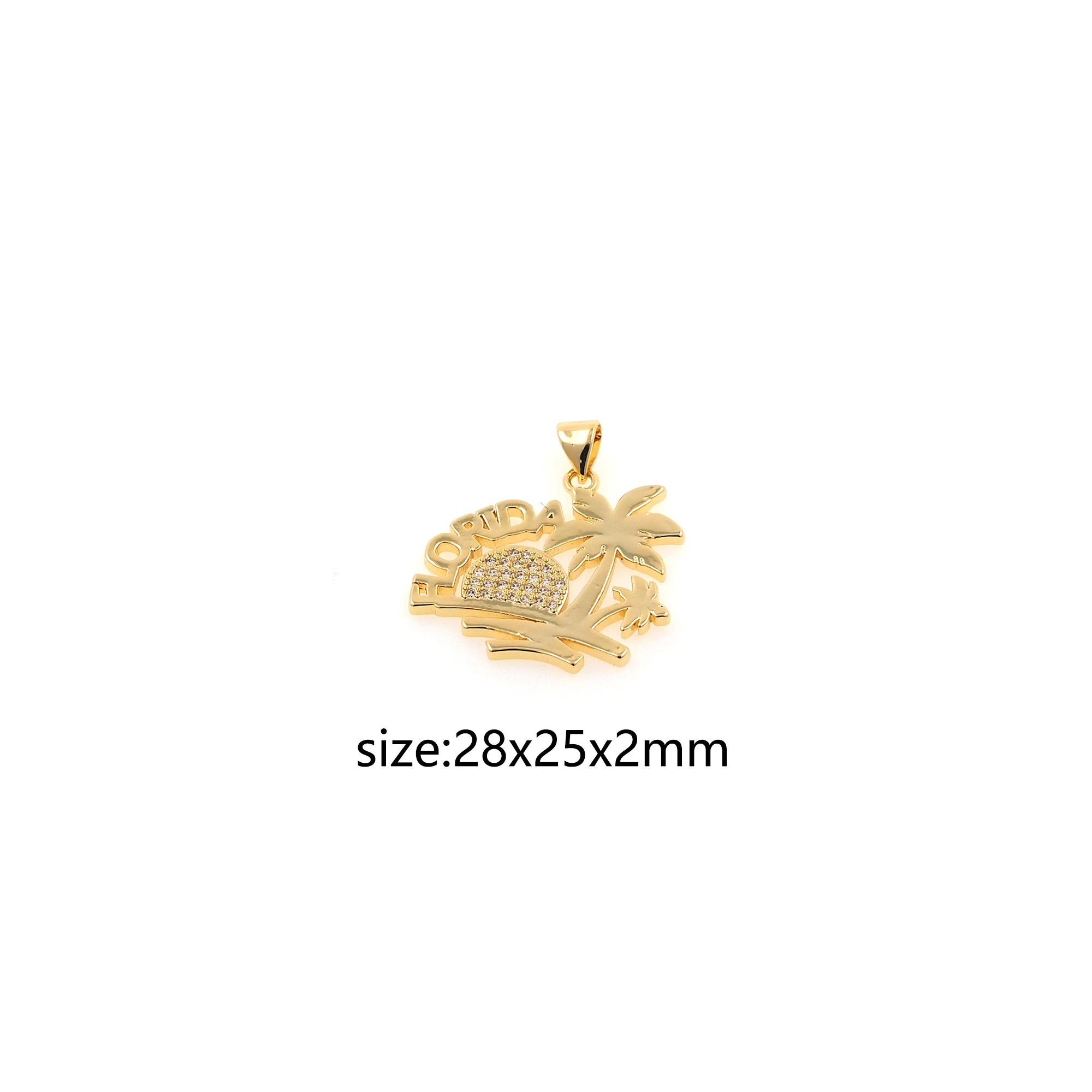 18K Gold Filled Coconut Tree Pendant,CZ Micro Pave Coconut Tree Charm Earrings Necklace for DIY Jewelry Making Supply