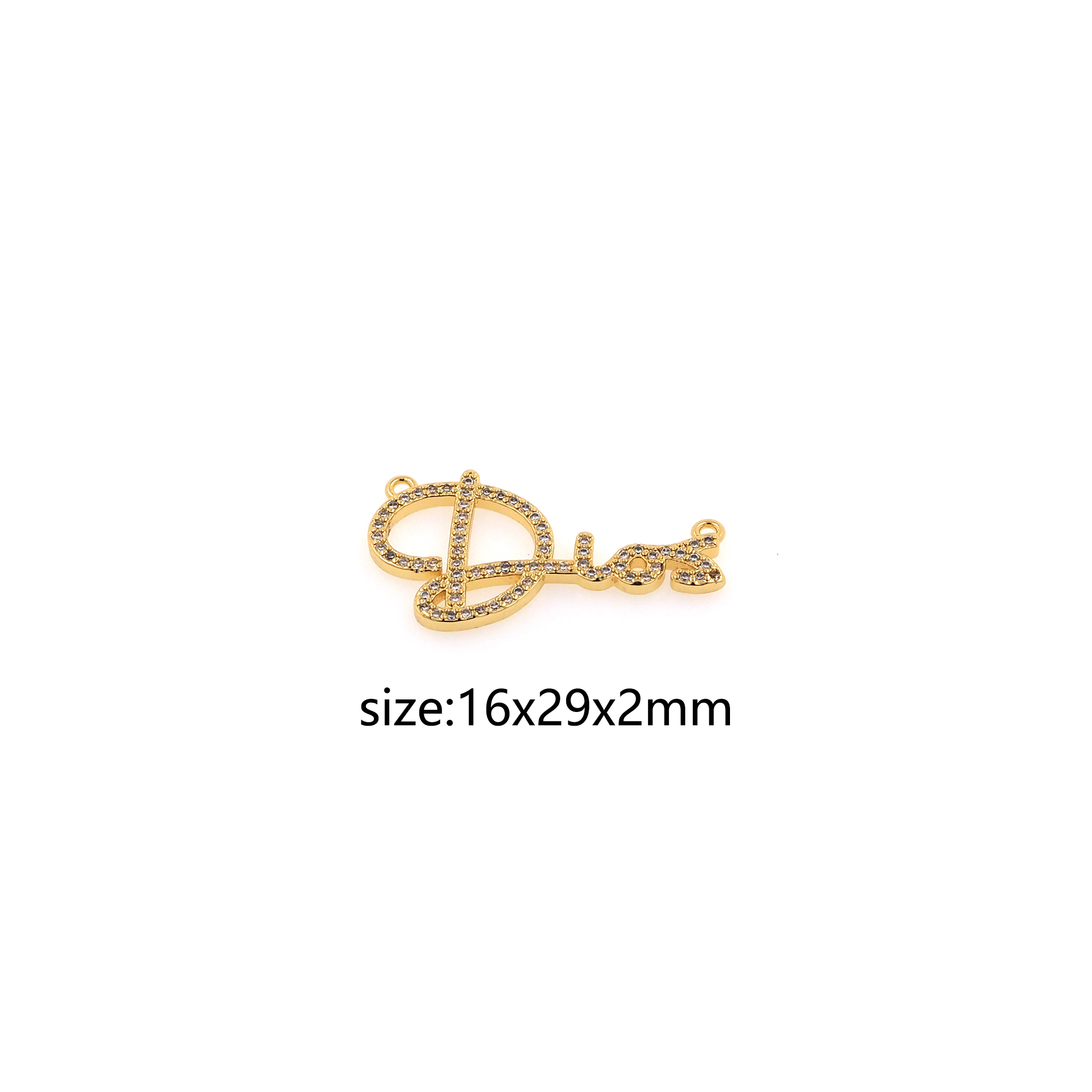 18K Gold Filled Nameplate Pendant,CZ Micro Pave Nameplate Charm Earrings Necklace for DIY Jewelry Making Supply