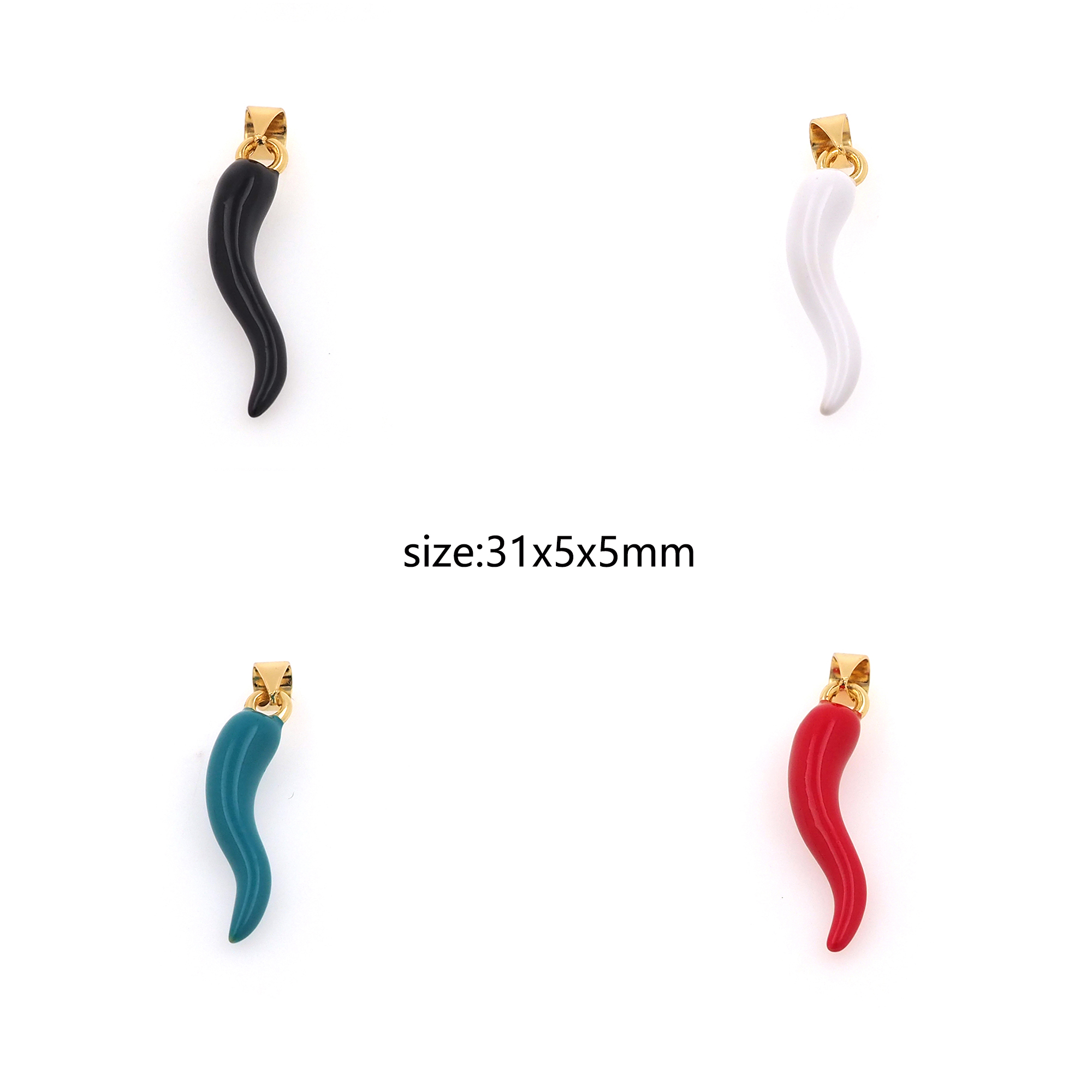 18K Gold Filled Horn Pendant,Enamel Horn Charm Earrings Necklace for DIY Jewelry Making Supply