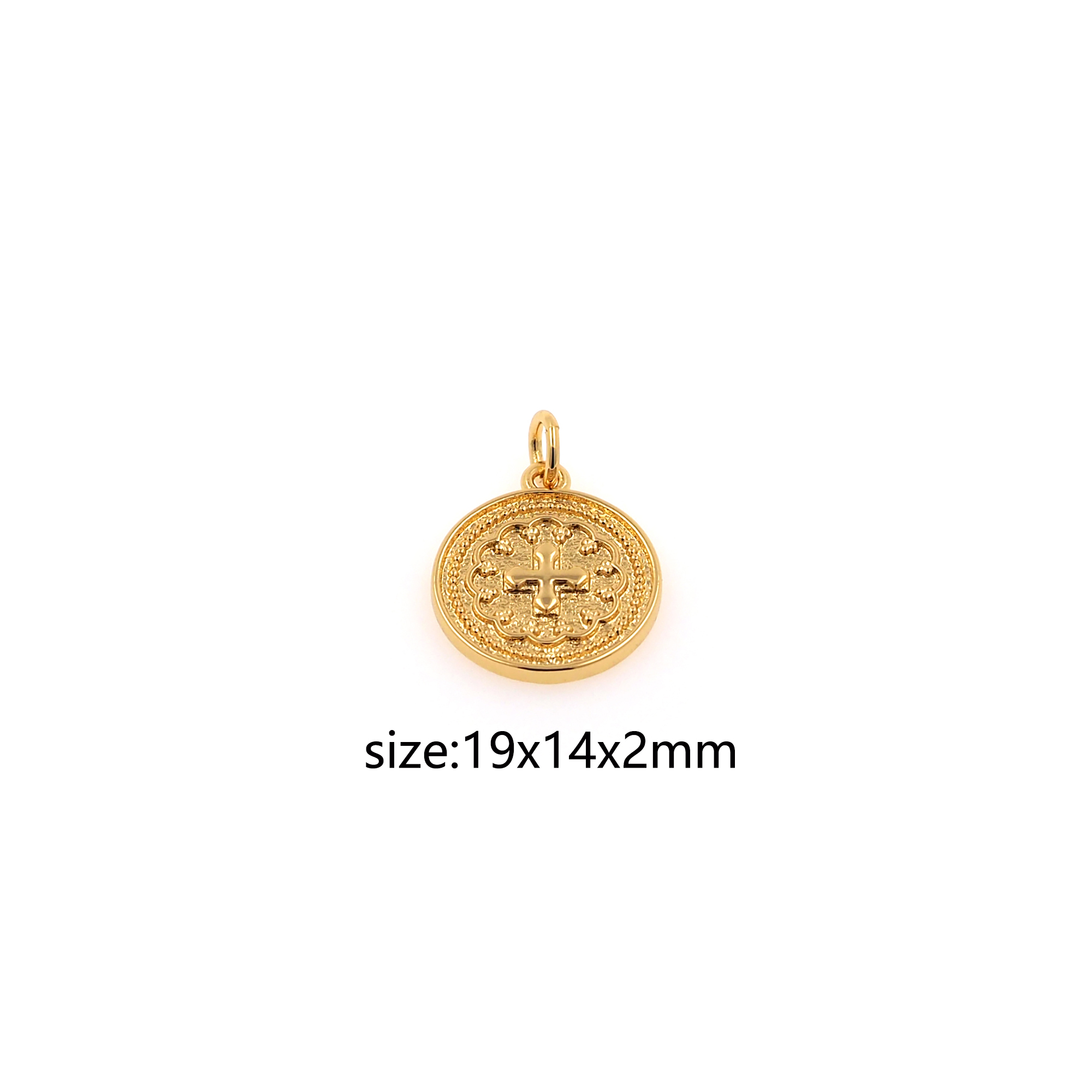 18K Gold Filled Cross Coin Pendant,Religious Charm,Cross Earrings Necklace for DIY Jewelry Making Supply