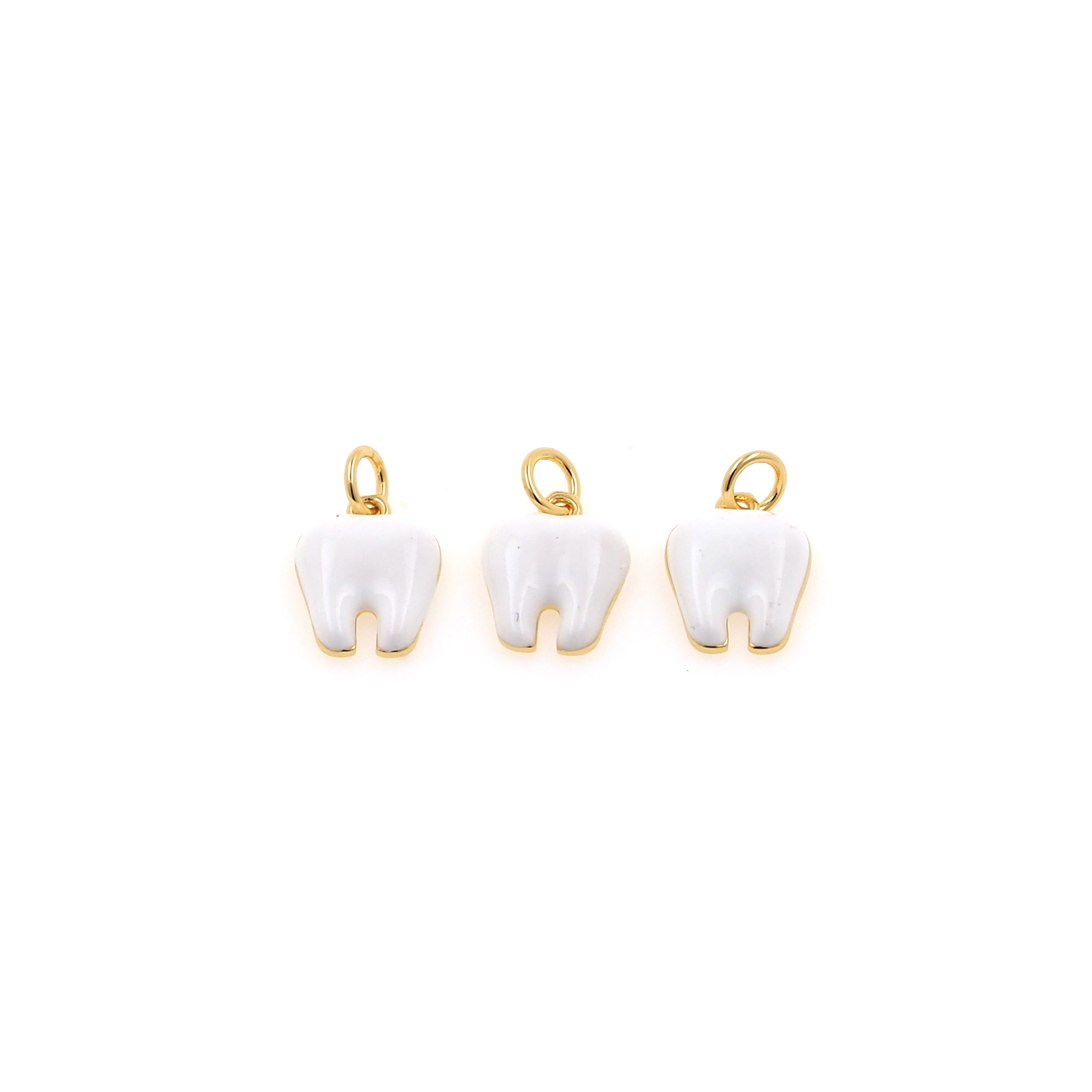 18K Gold Filled Tooth Pendant,Enamel Tooth Charms Earrings Necklace for DIY Jewelry Making Supply