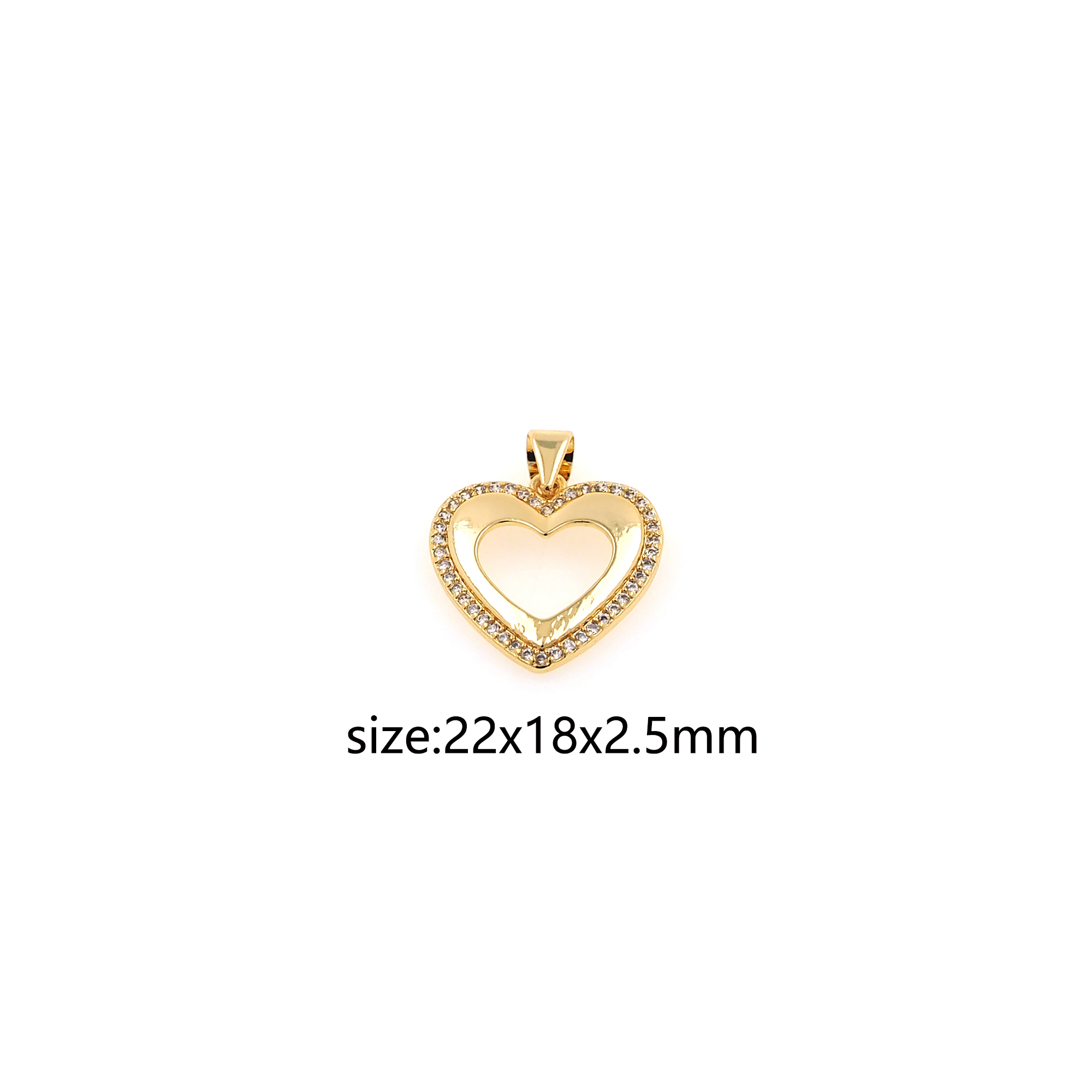 18K Gold Filled Heart Pendant,CZ Micro Pave Heart Charm Earrings Necklace for DIY Jewelry Making Supply