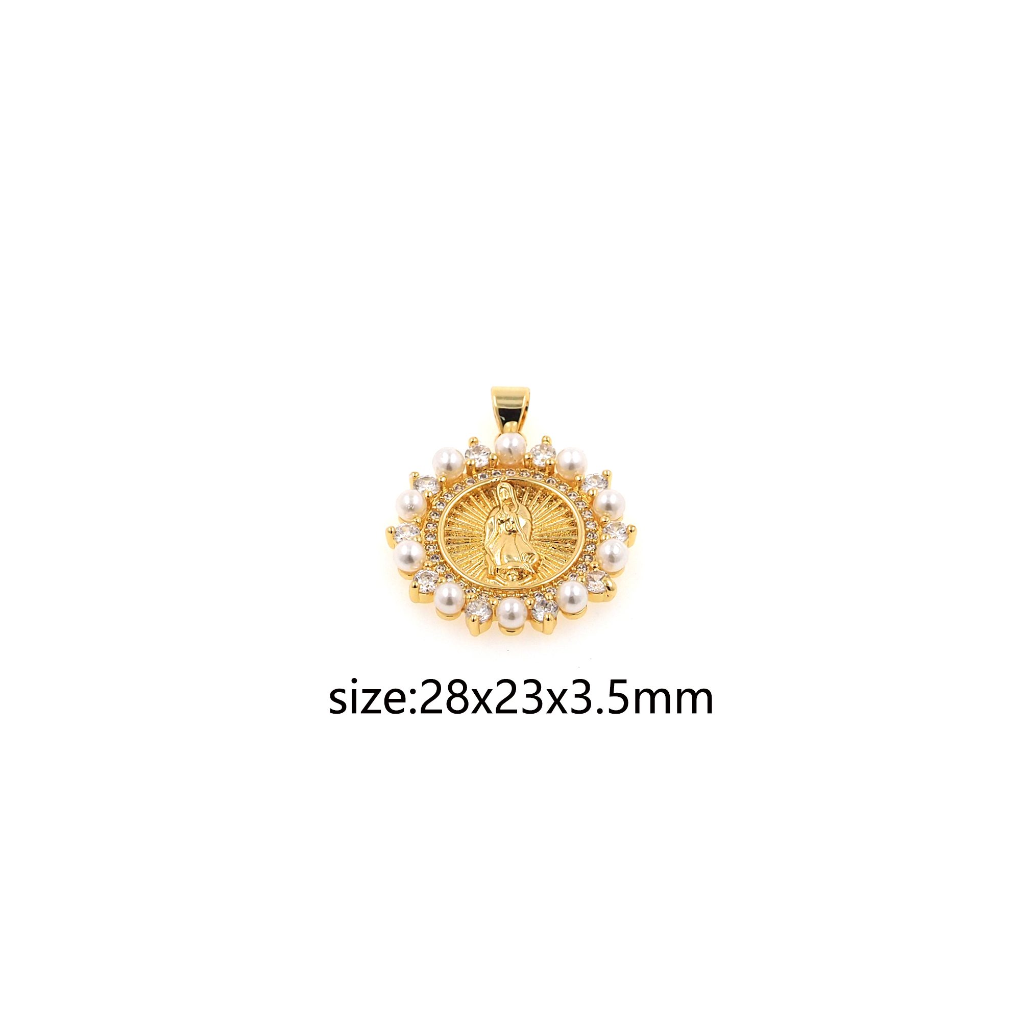 Pearl Virgin Mary Pendant,18K Gold Filled Religious Chamr,Maria Earrings Necklace for DIY Jewelry Making Supply