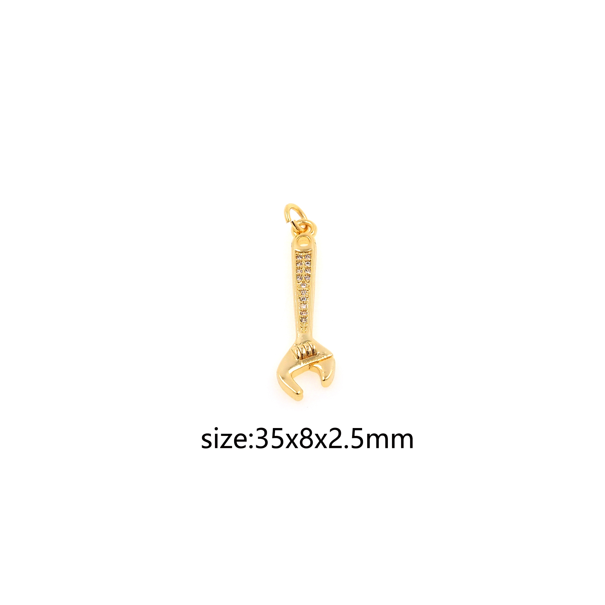 18K Gold Filled Wrench Pendant,CZ Micro Pave Tool Charm Earrings Necklace for DIY Jewelry Making Supply