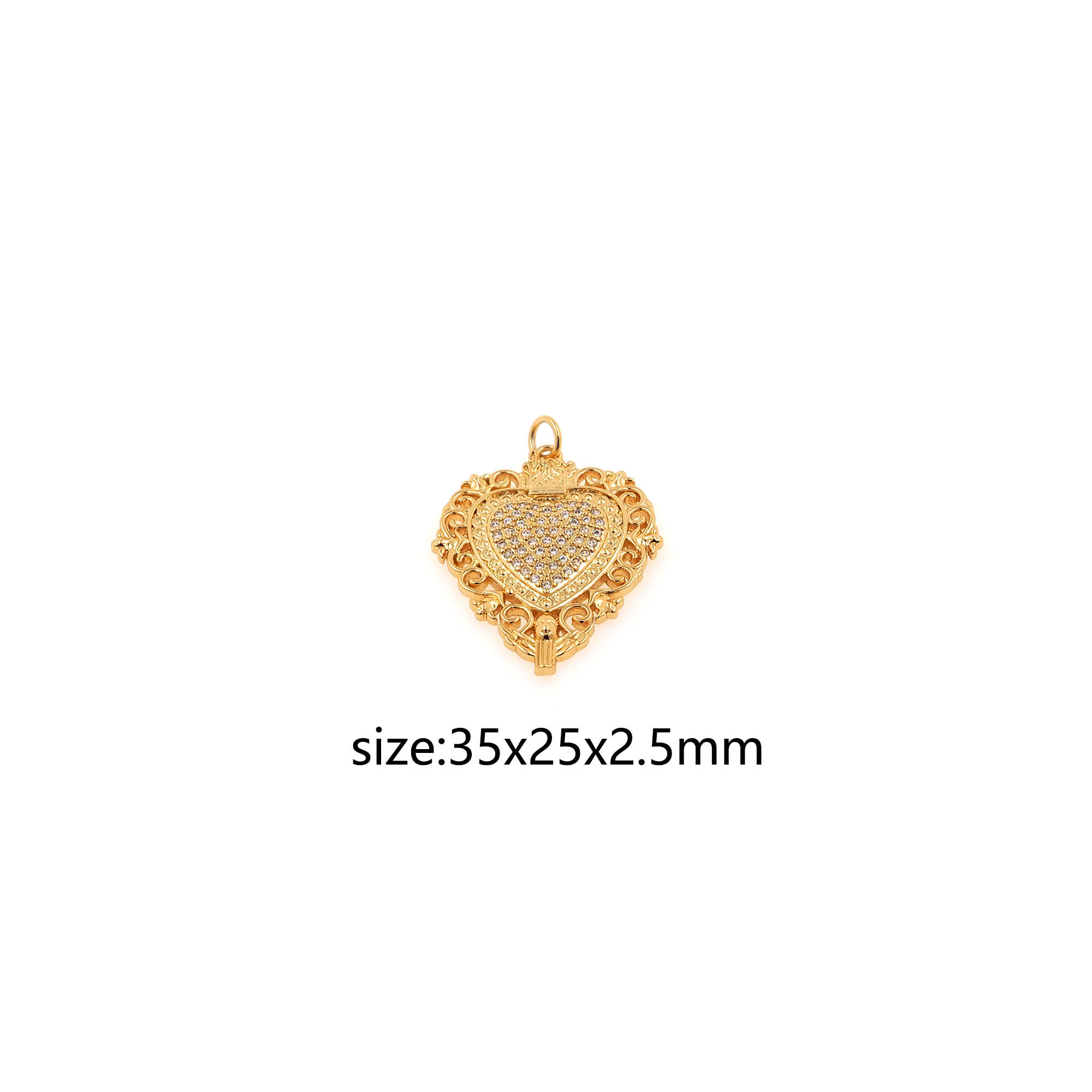 CZ Micro Pave Heart Pendant,18K Gold Filled Heart Charm Earrings Necklace for DIY Jewelry Making Supply