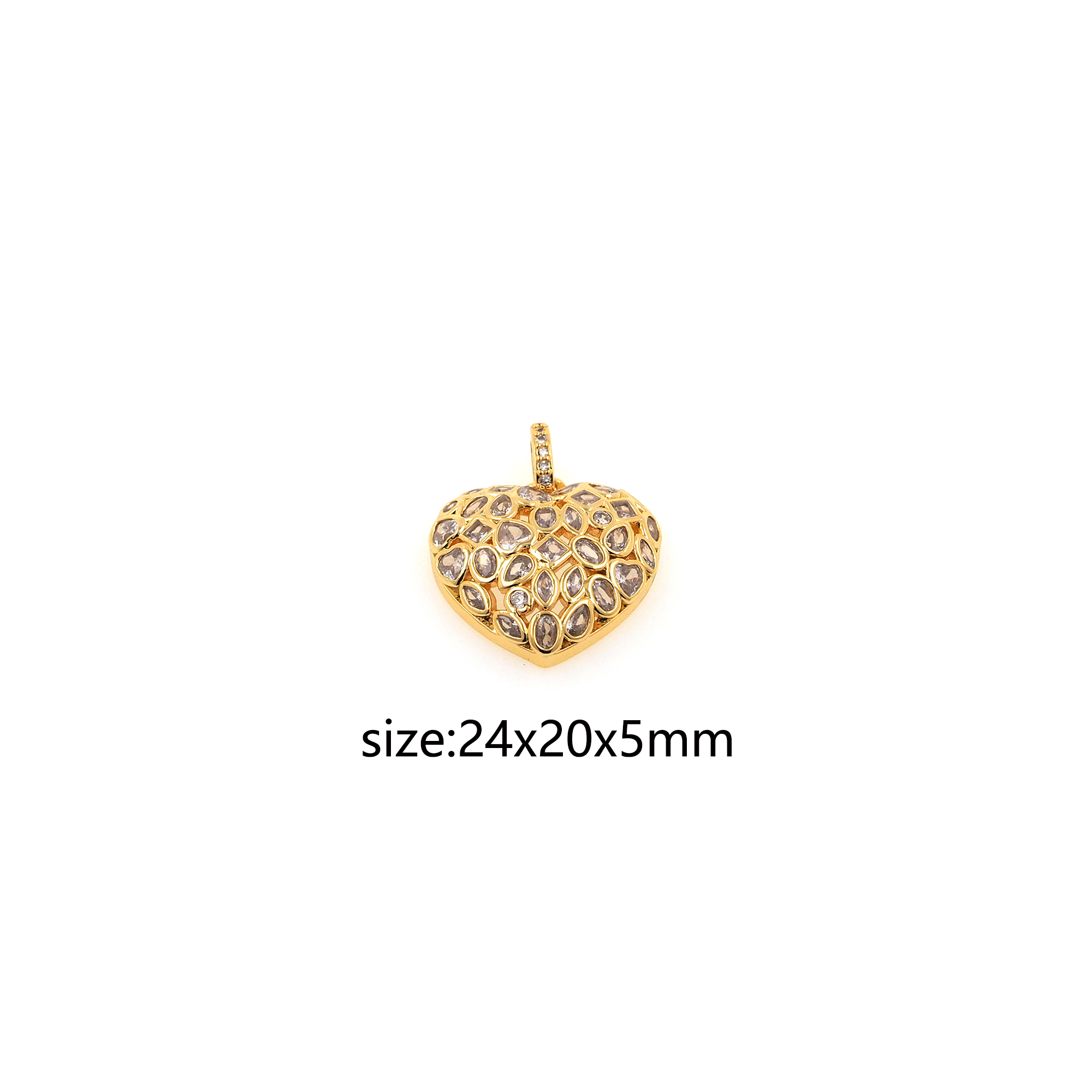 CZ Micro Pave Heart Pendant,18K Gold Filled Heart Charm Earrings Necklace for DIY Jewelry Making Supply