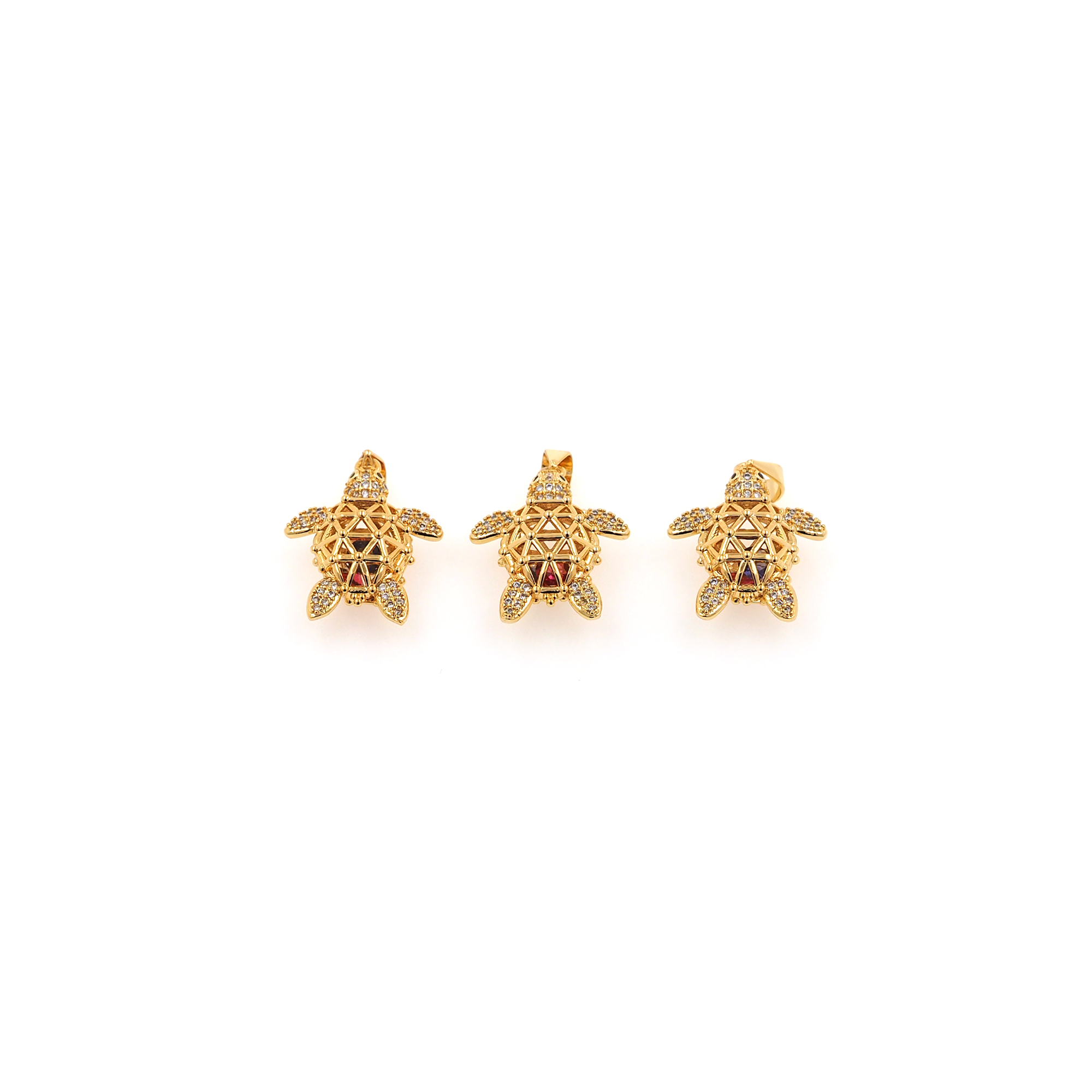18K Gold Filled Turtle Pendant,CZ Micro Pave Turtle Charm Earrings Necklace for DIY Jewelry Making Supply