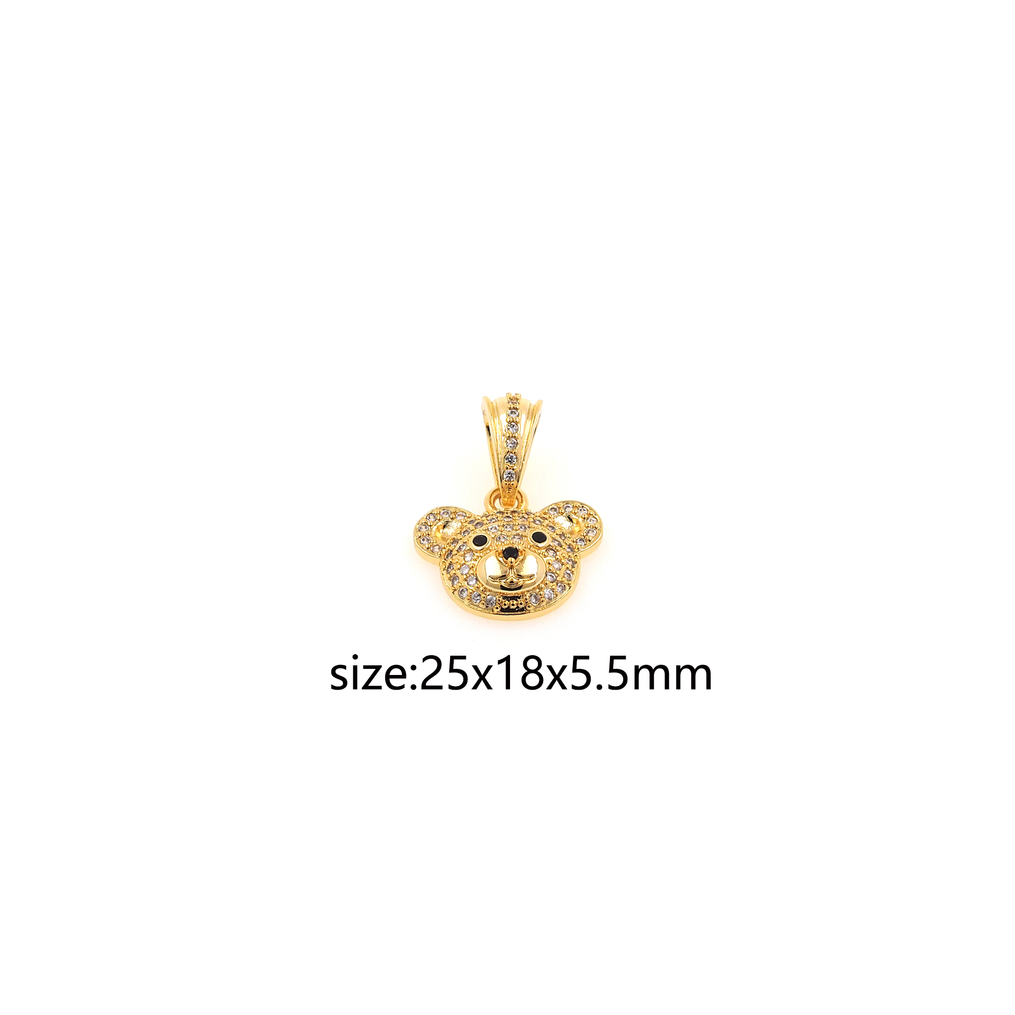 18K Gold Filled Bear Pendant,CZ Micro Pave Bear Chamr,Bear Earrings Necklace for DIY Jewelry Making Supply