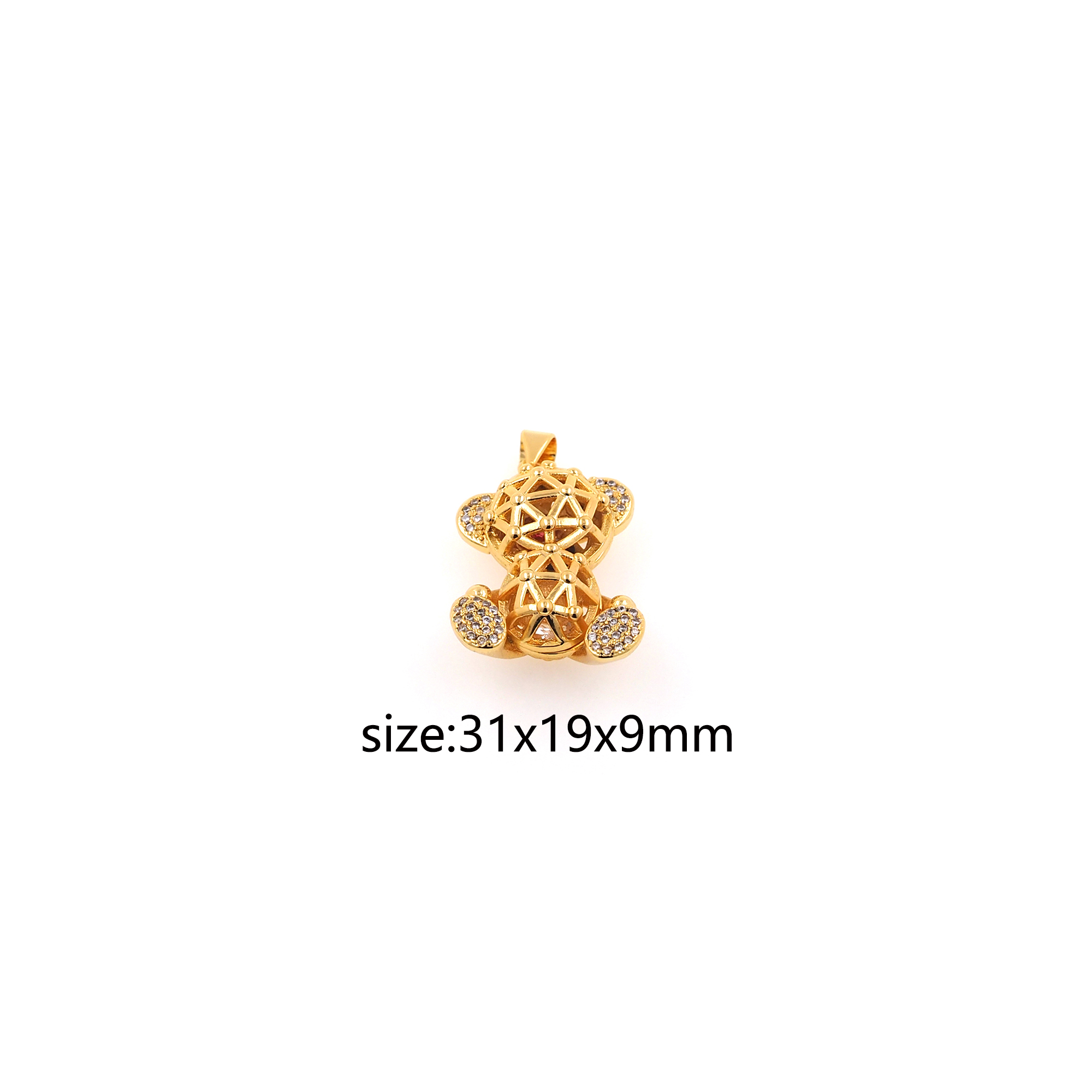 18K Gold Filled Bear Pendant,CZ Micro Pave Animal Chamr,Bear Earrings Necklace for DIY Jewelry Making Supply
