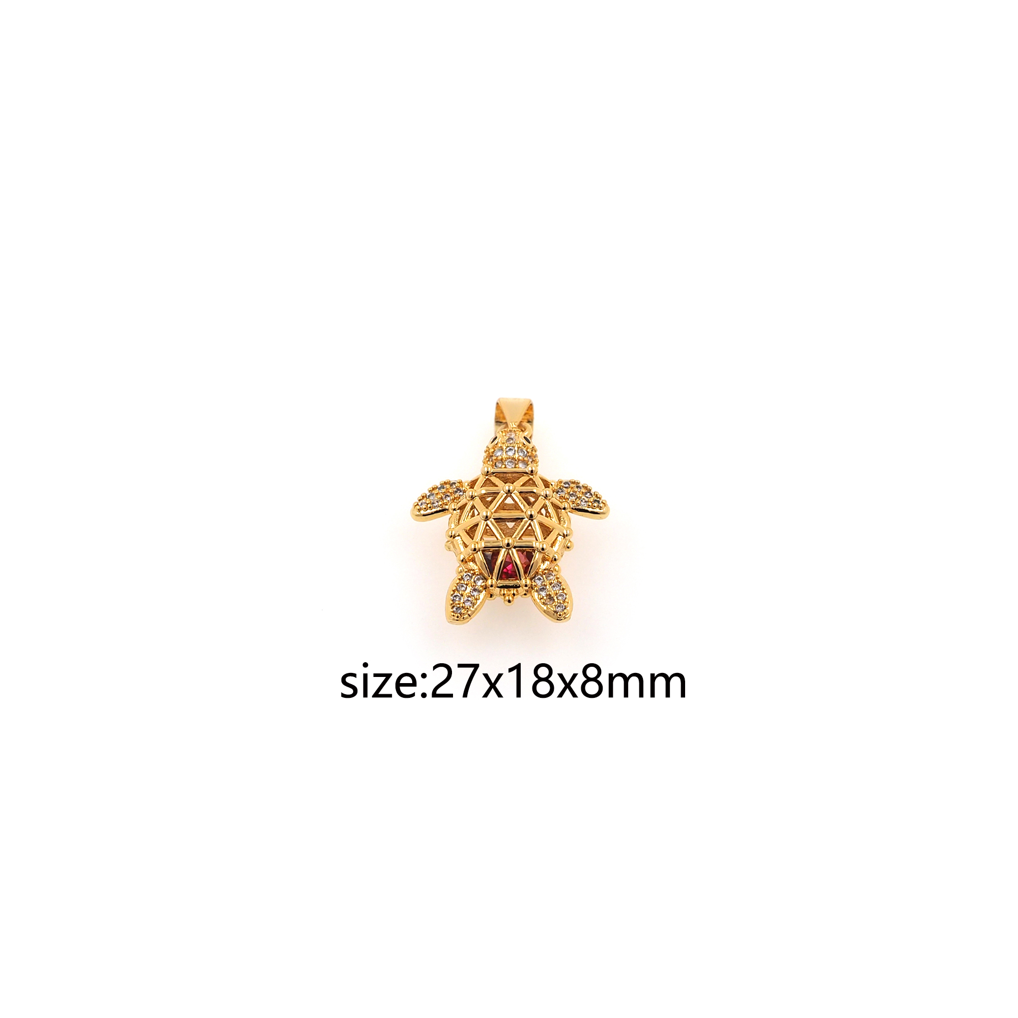 18K Gold Filled Turtle Pendant,CZ Micro Pave Turtle Charm Earrings Necklace for DIY Jewelry Making Supply
