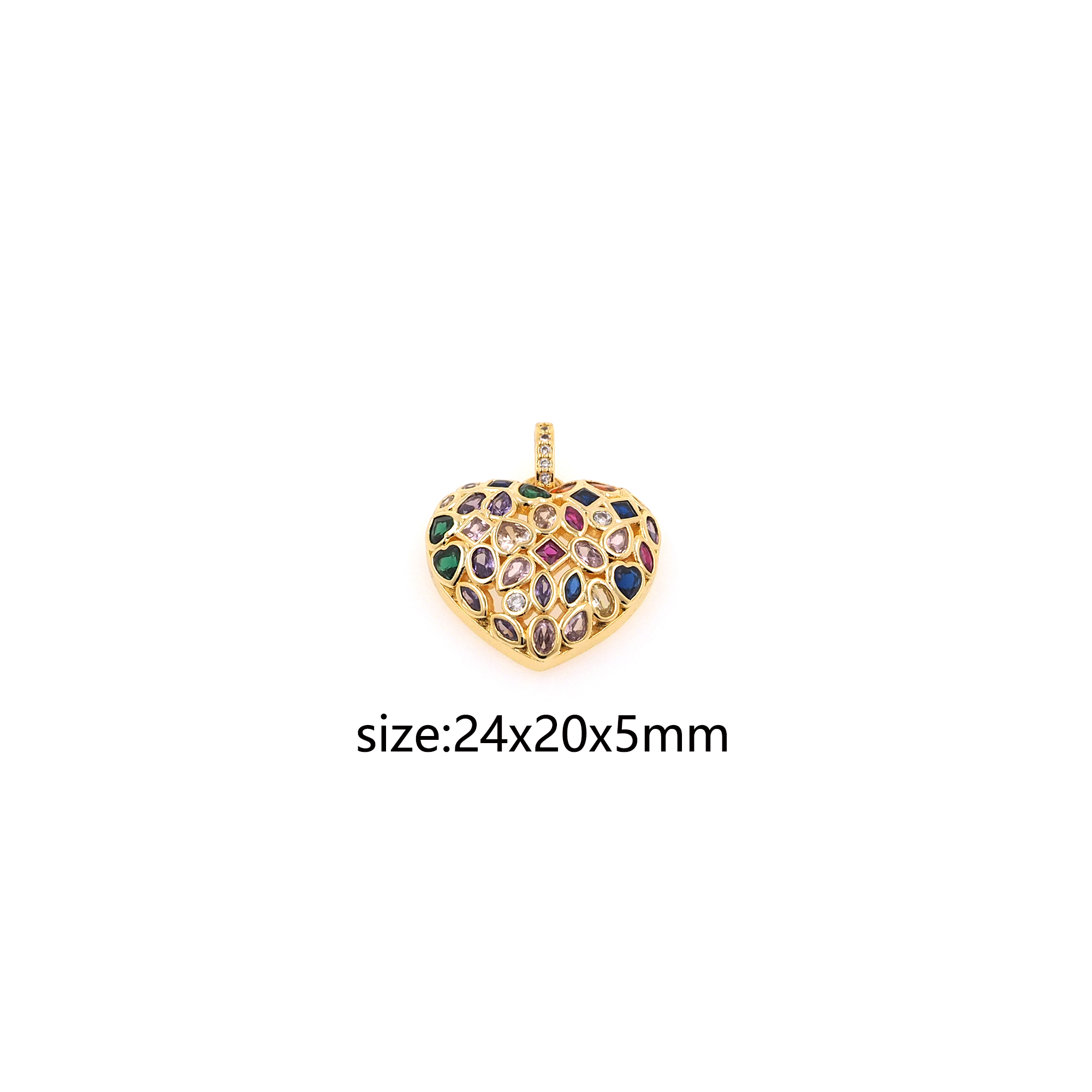 18K Gold Filled Heart Pendant,CZ Micro Pave Heart Charm Earrings Necklace for DIY Jewelry Making Supply