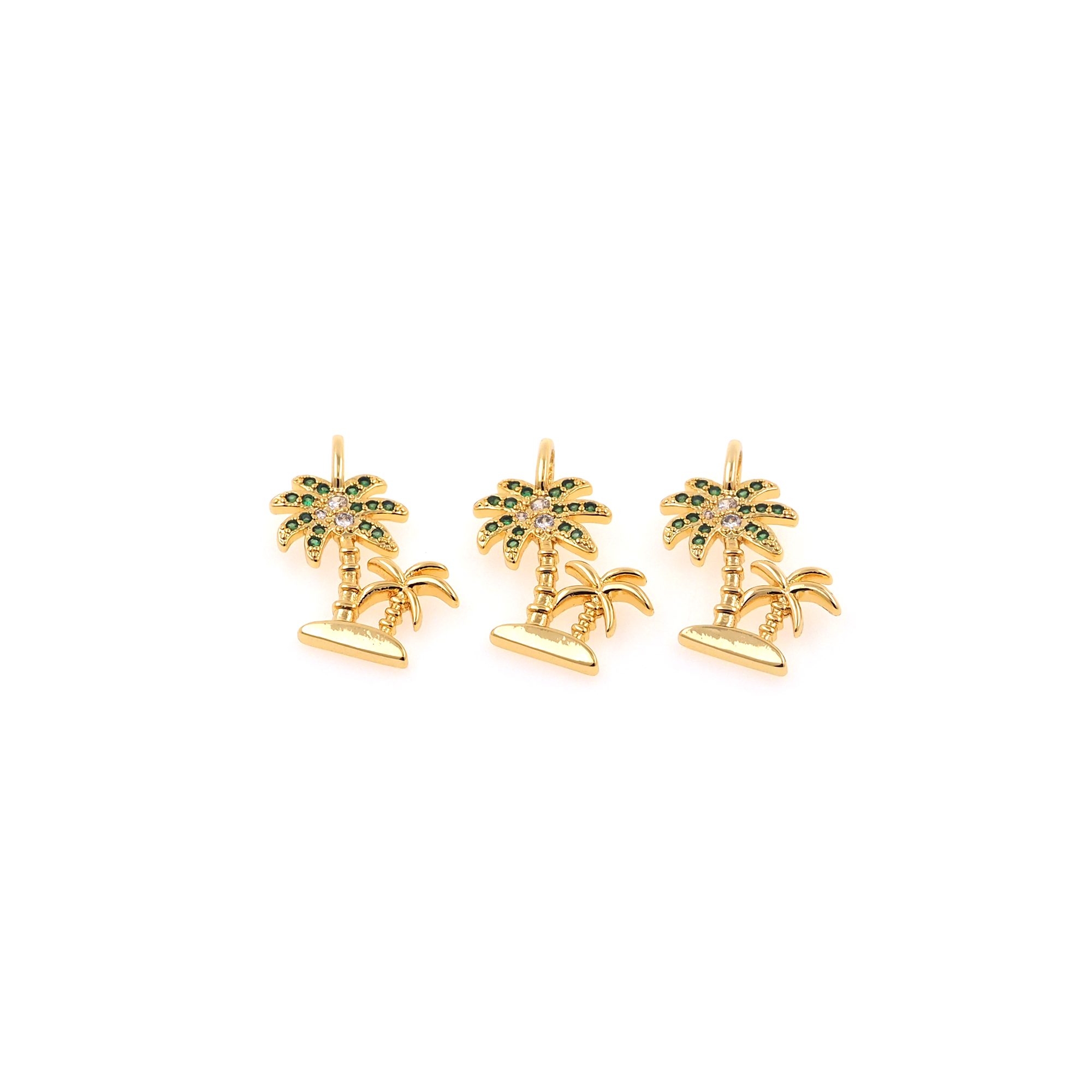 18K Gold Filled Coconut Tree Pendant,CZ Micro Pave Coconut Tree Charm Earrings Necklace for DIY Jewelry Making Supply