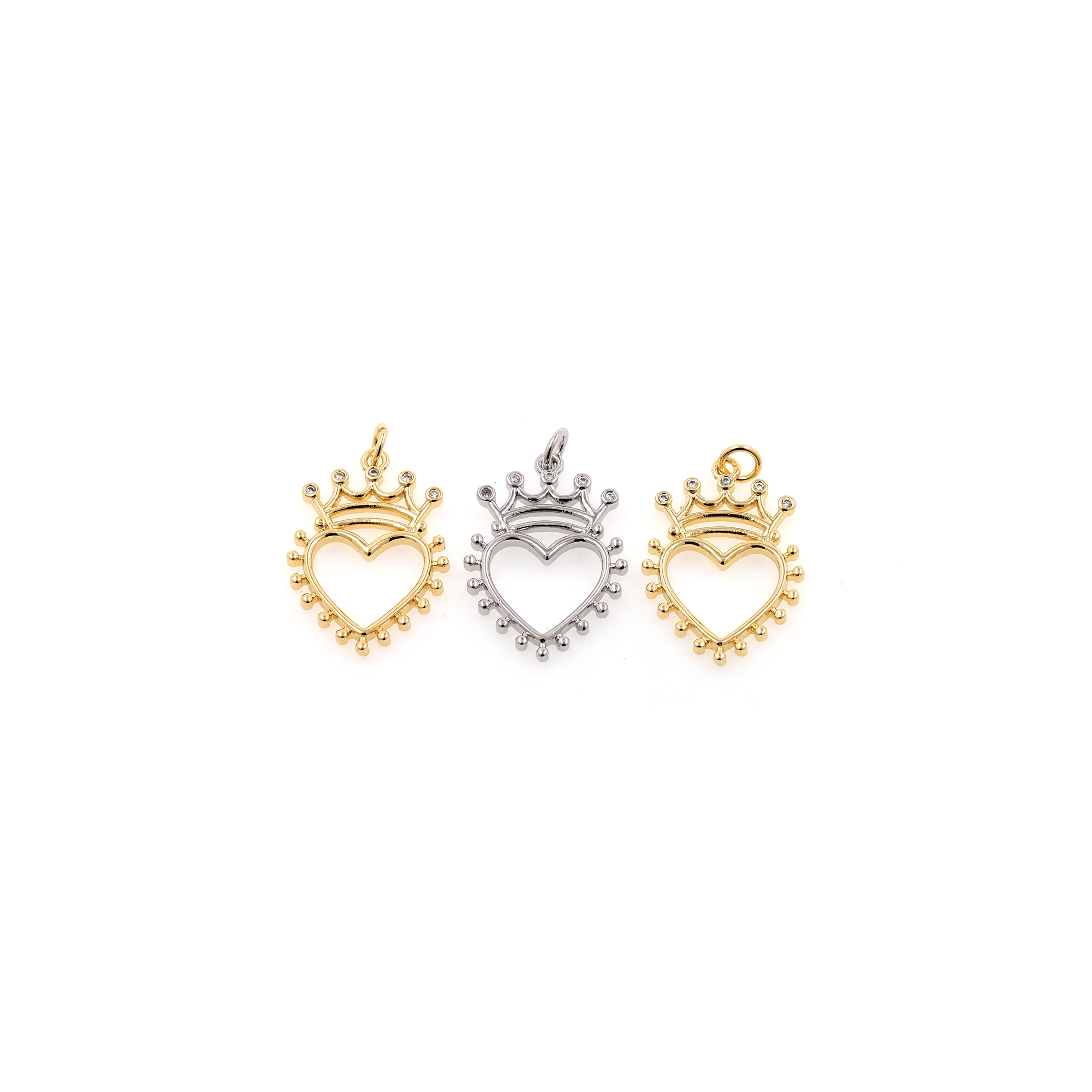 18K Gold Filled Heart Pendant,CZ Micro Pave Heart Crown Charm Earrings Necklace for DIY Jewelry Making Supply