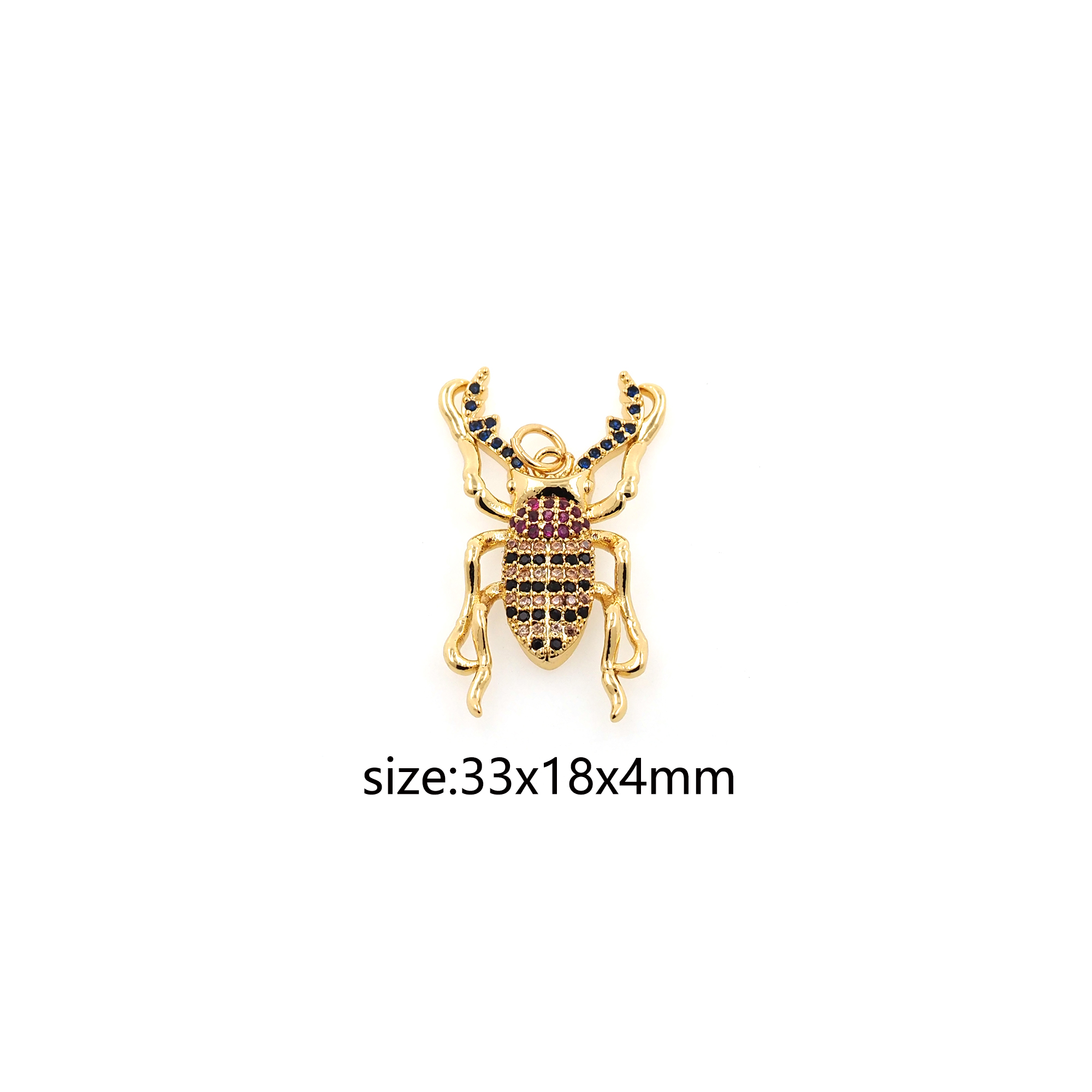 18K Gold Filled Beetle Pendant,CZ Micro Pave Insect Charm Earrings Necklace for DIY Jewelry Making Supply