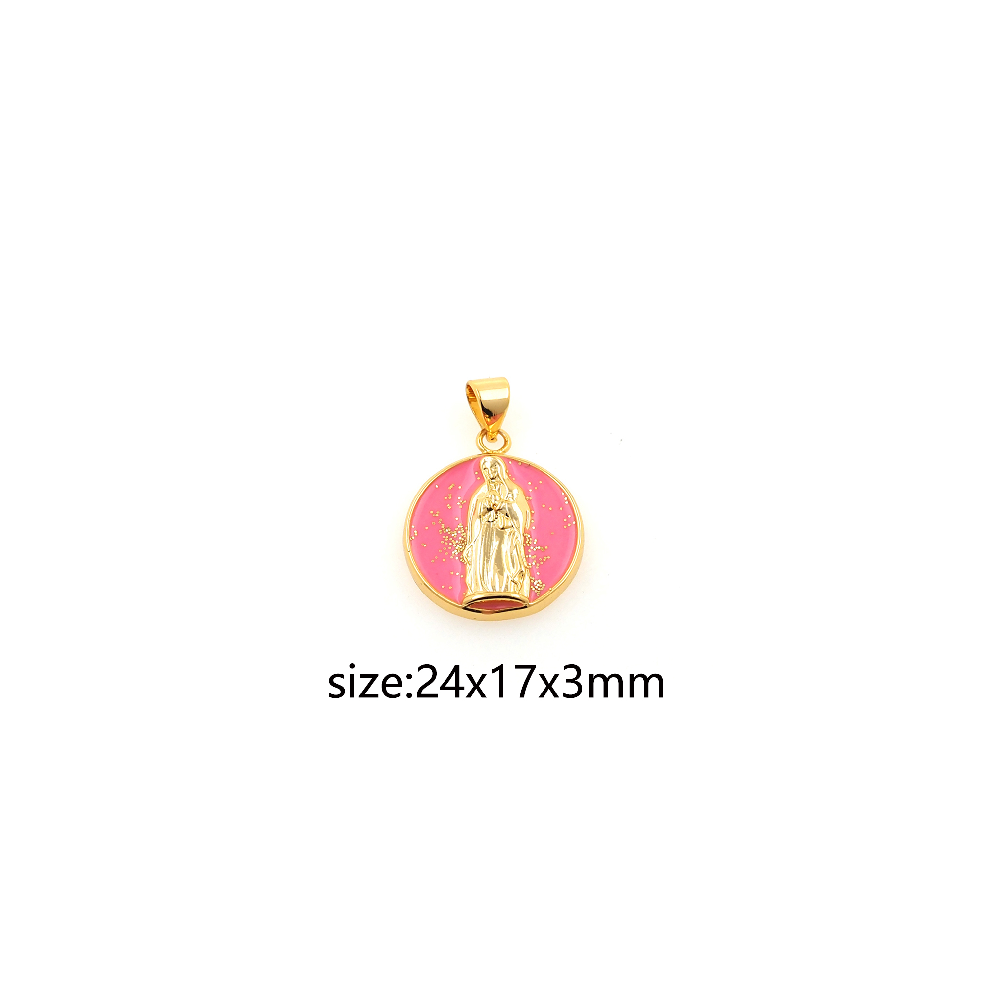 18K Gold Filled Virgin Mary Pendant,Enamel Religious Charm Earrings Necklace for DIY Jewelry Making Supply