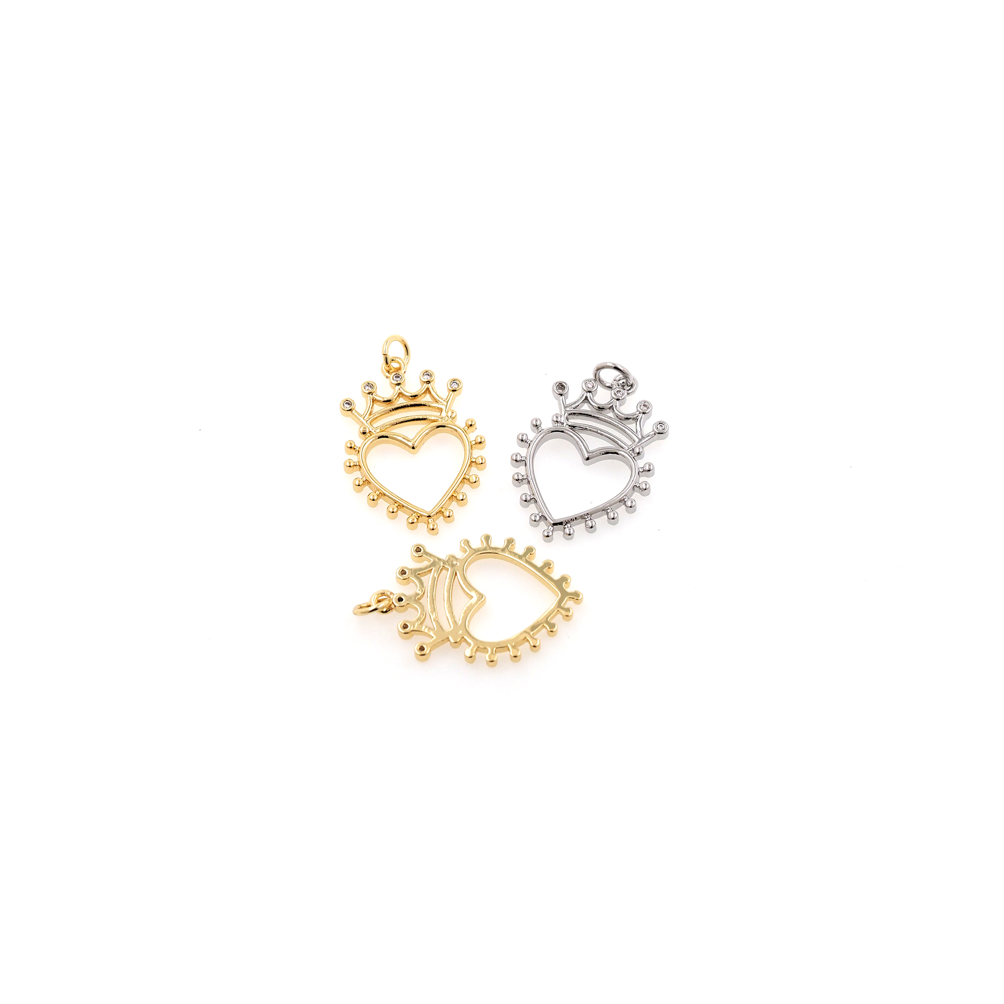 18K Gold Filled Heart Pendant,CZ Micro Pave Heart Crown Charm Earrings Necklace for DIY Jewelry Making Supply