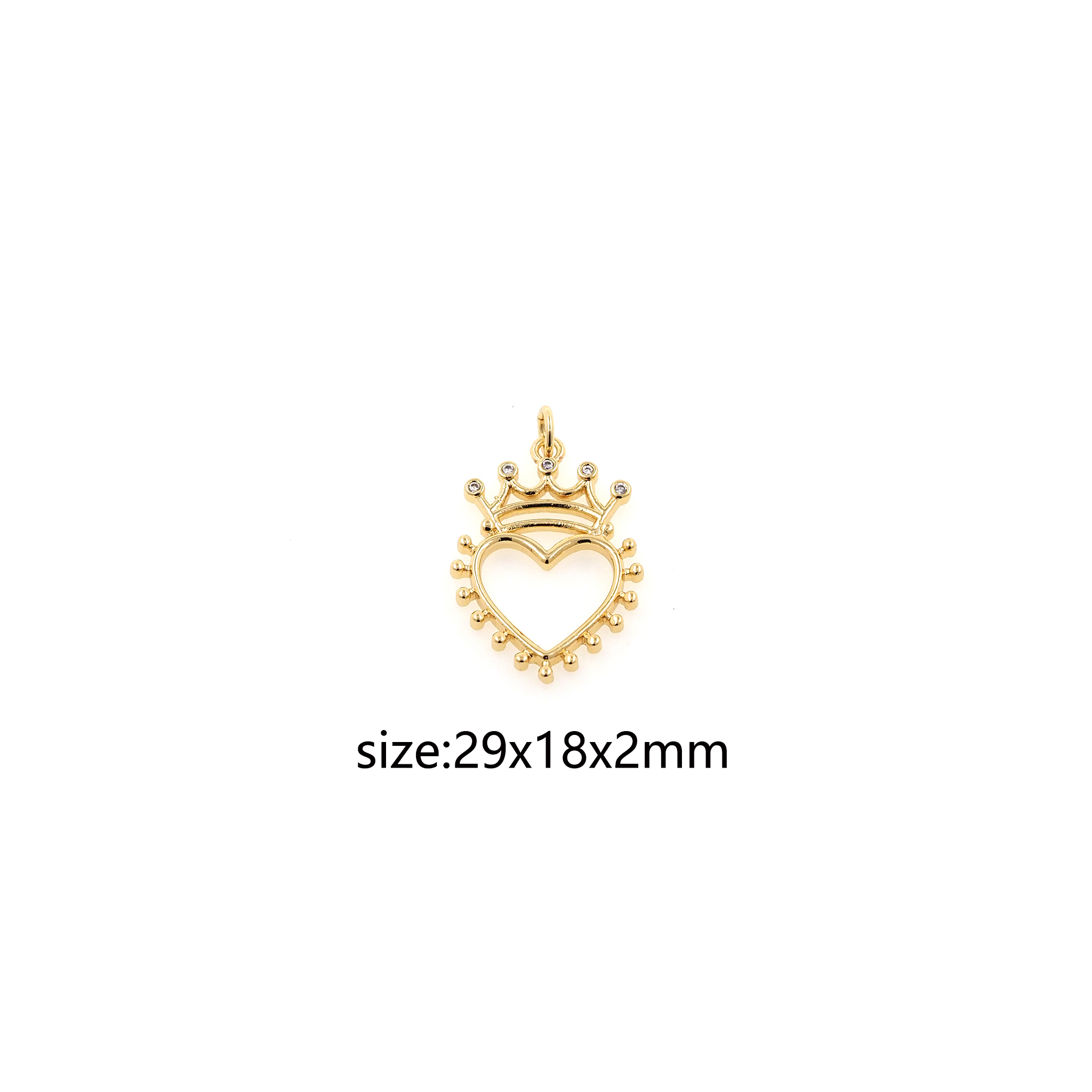 18K Gold Filled Heart Pendant,CZ Micro Pave Heart Crown Charm Earrings Necklace for DIY Jewelry Making Supply