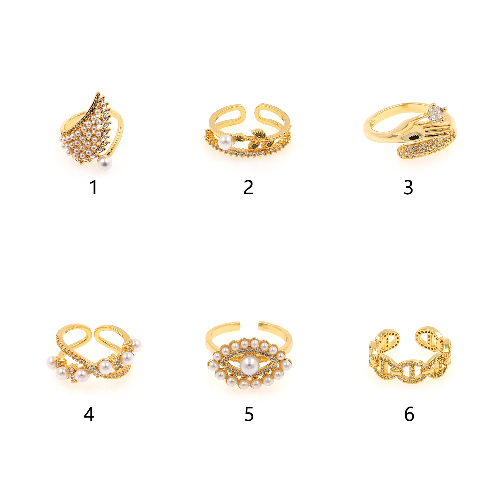 18K Gold Filled CZ Ring,Pearl Ring,Minimalist Ring,Dainty Zirconia Ring,Open Ring,Adjustable Ring