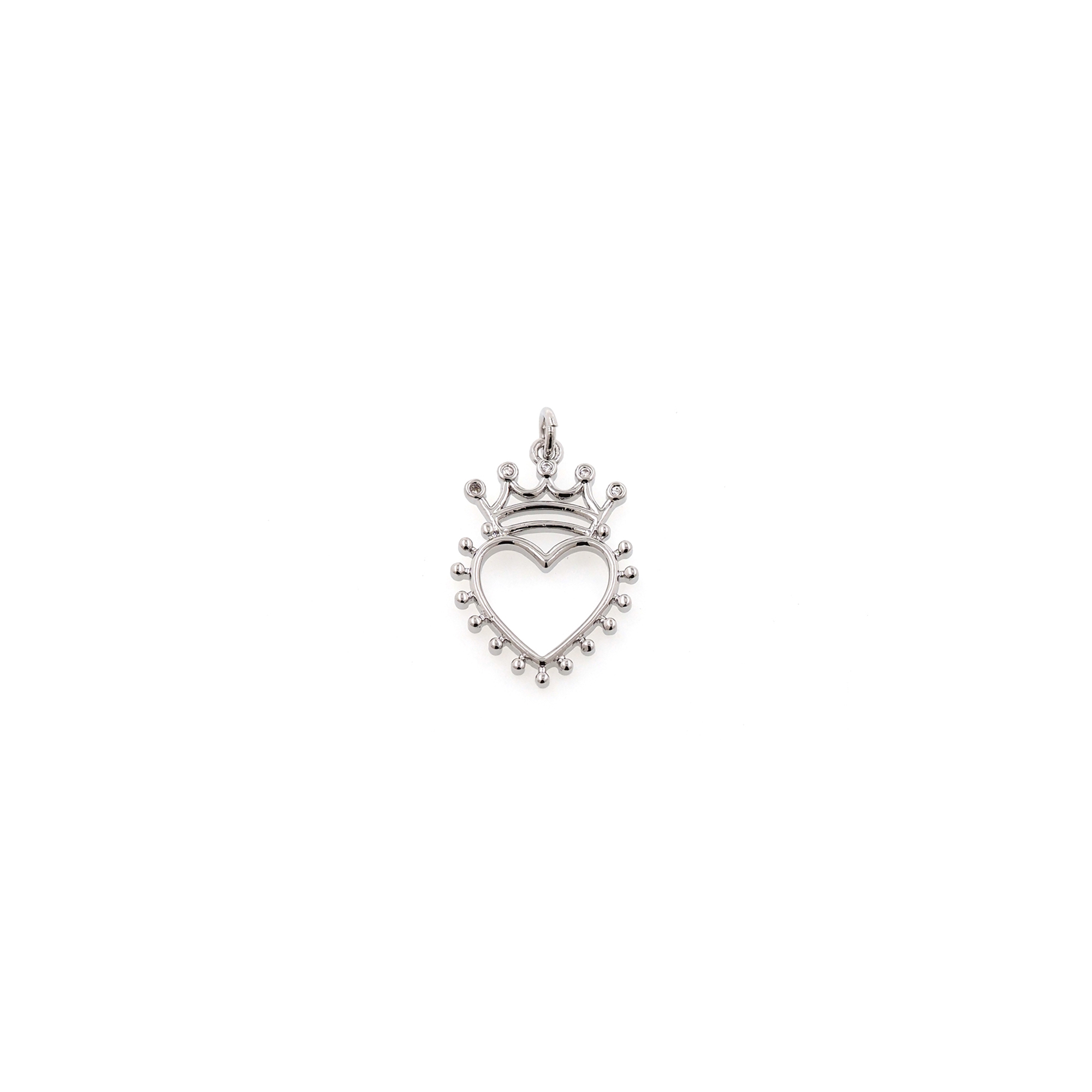 18K Gold Filled Heart Pendant,CZ Micro Pave Heart Crown Charm Earrings Necklace for DIY Jewelry Making Supply