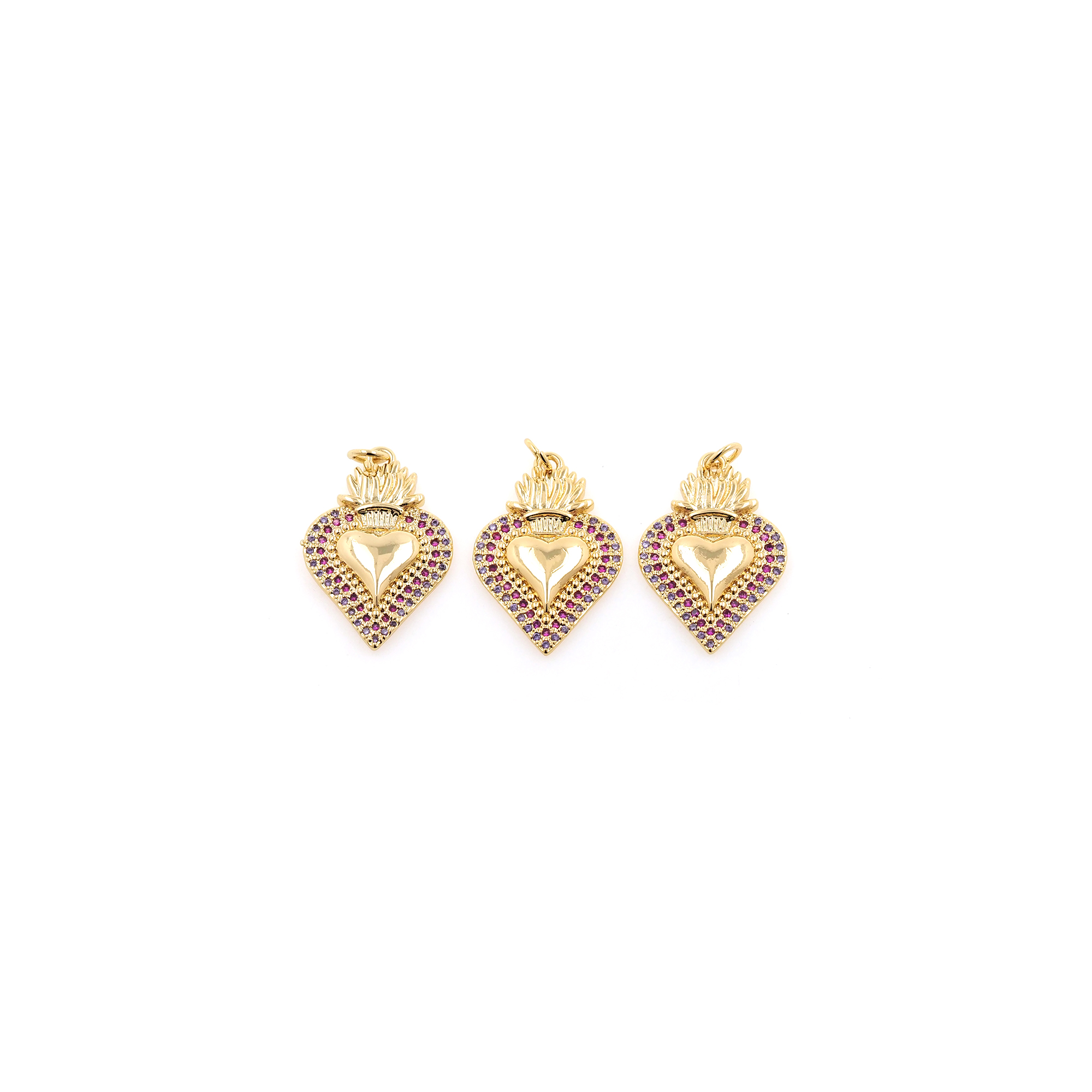 18K Gold Filled Sacred Heart Pendant,CZ Micro Pave Heart Charm Earrings Necklace for DIY Jewelry Making Supply
