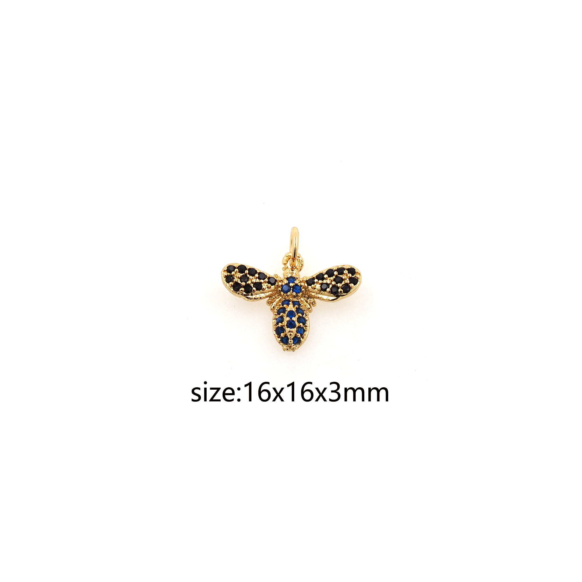 18K Gold Filled Bee Pendant,CZ Micro Pave Insect Charm Earrings Necklace for DIY Jewelry Making Supply