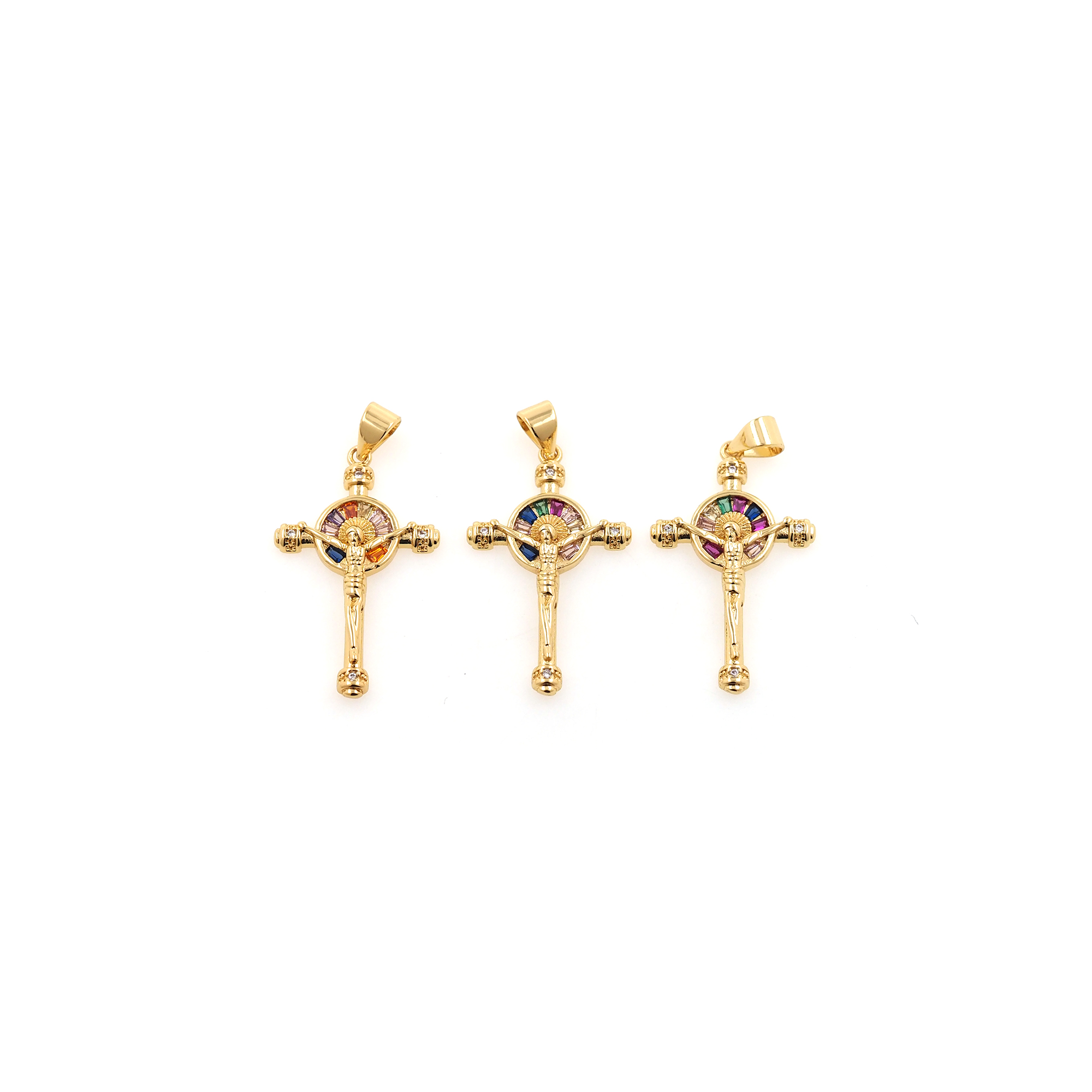 18K Gold Filled Benedict Pendant,CZ Micro Pave Religious Charm Earrings Necklace for DIY Jewelry Making Supply