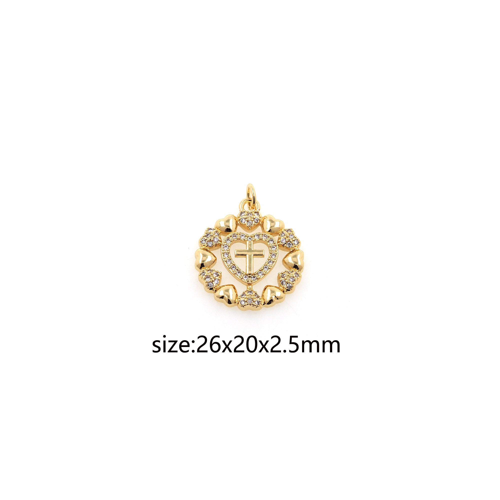 18K Gold Filled Heart Pendant,CZ Micro Pave Heart Cross Charm Earrings Necklace for DIY Jewelry Making Supply