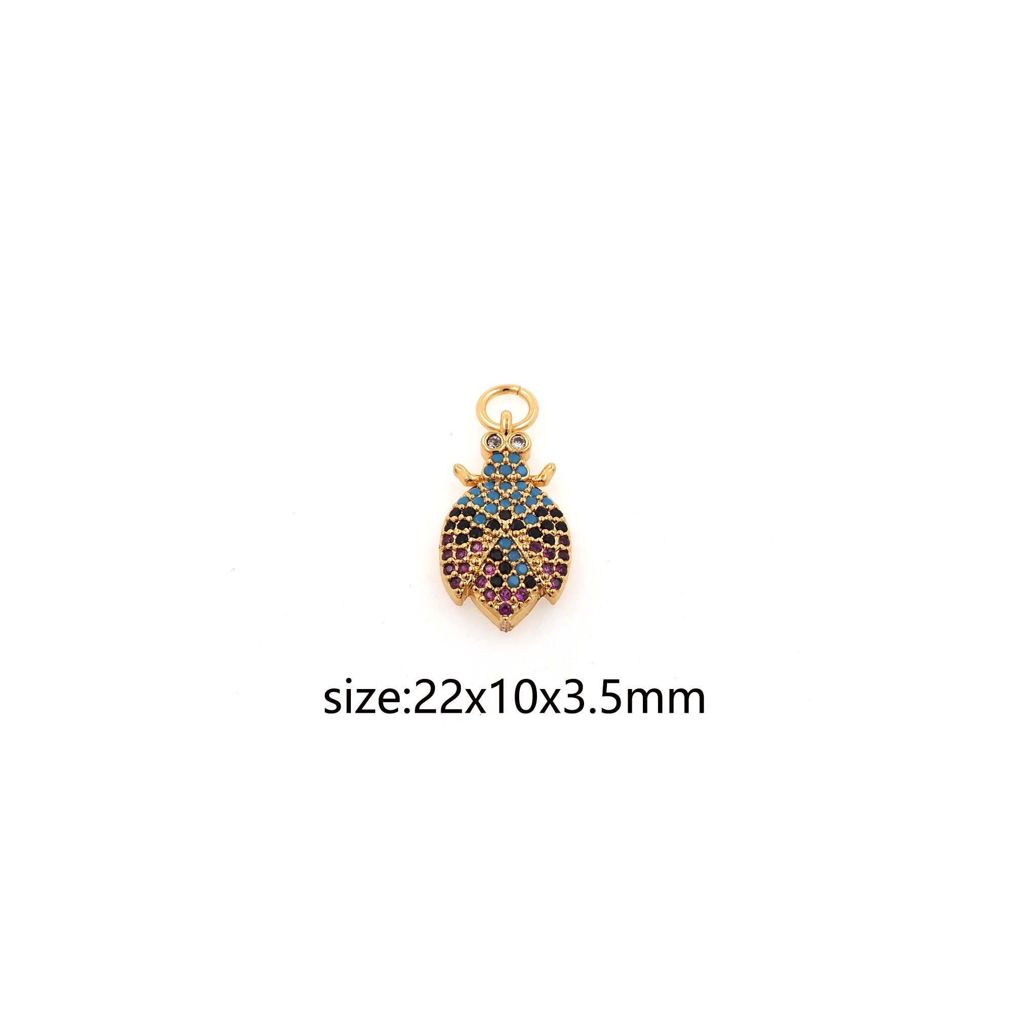 18K Gold Filled Ladybug Pendant,CZ Micro Pave Insect Charm Earrings Necklace for DIY Jewelry Making Supply