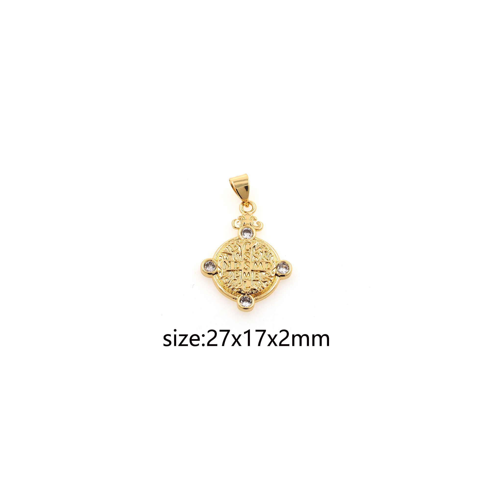 18K Gold Filled Benedict Pendant,CZ Micro Pave Religious Charm Earrings Necklace for DIY Jewelry Making Supply