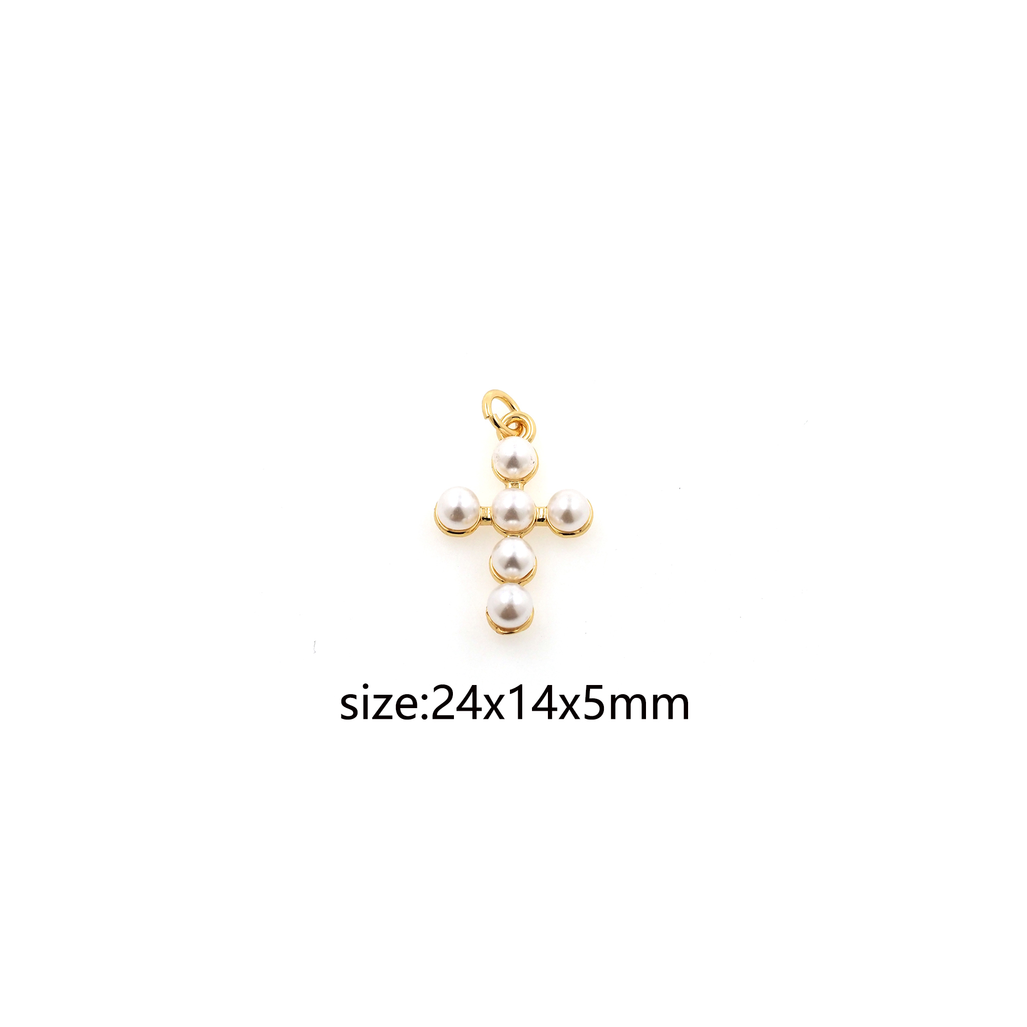 18K Gold Filled Cross Pendant,Pearl Cross Charm Earrings Necklace for DIY Jewelry Making Supply