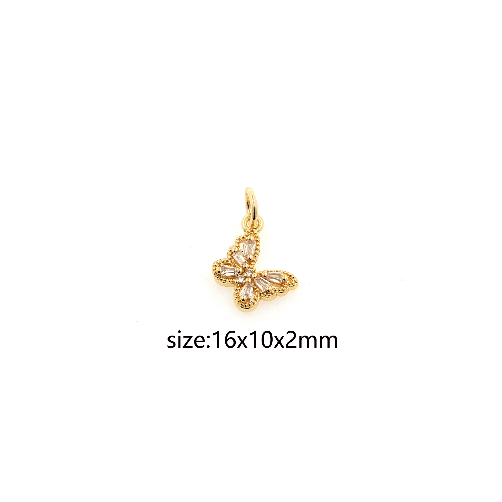 18K Gold Filled Butterfly Pendant,CZ Micro Pave Insect Charm Earrings Necklace for DIY Jewelry Making Supply