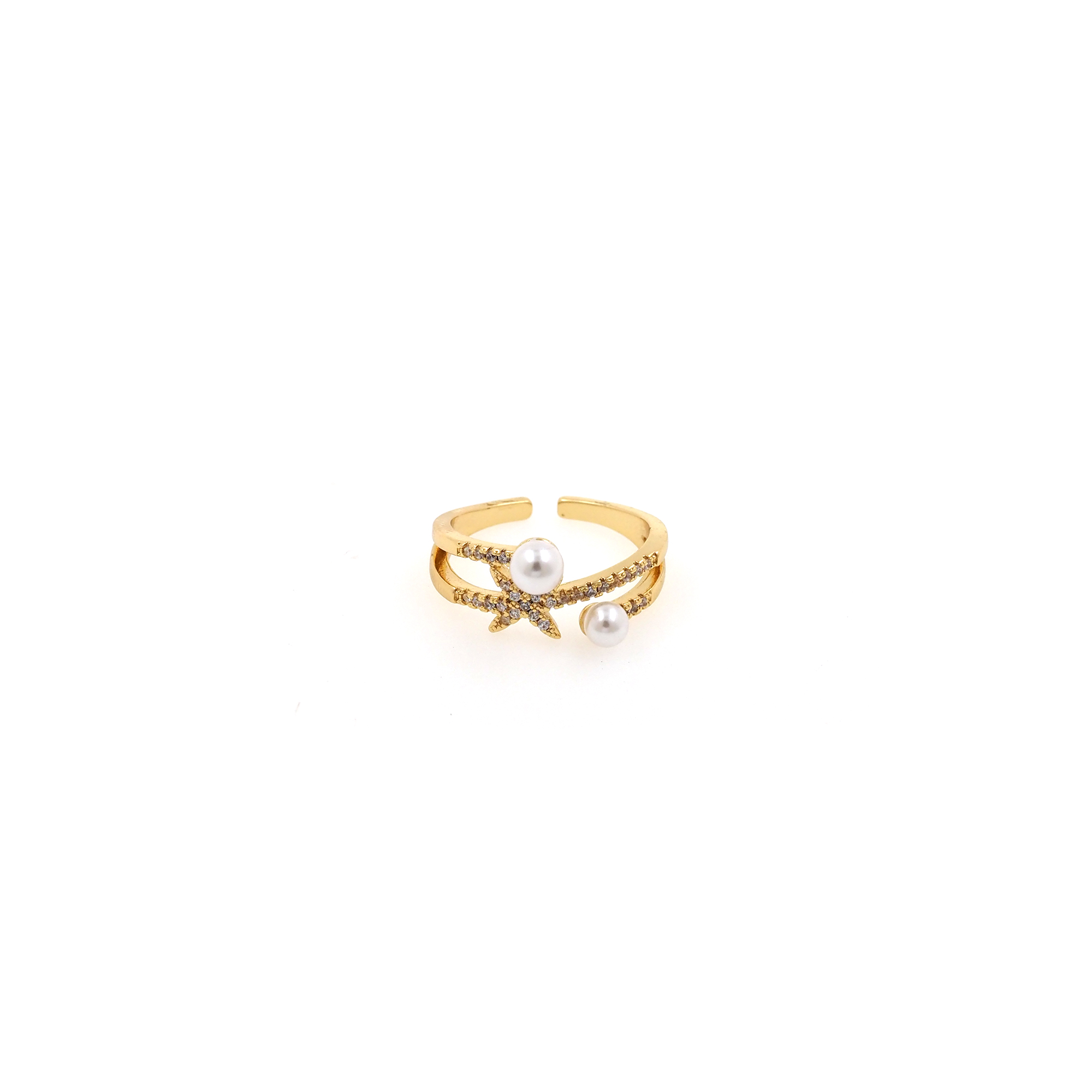 18K Gold Filled Star CZ Ring,Pearl Ring,Dainty Zirconia Ring,Adjustable Ring,Minimalist Ring,Open Ring