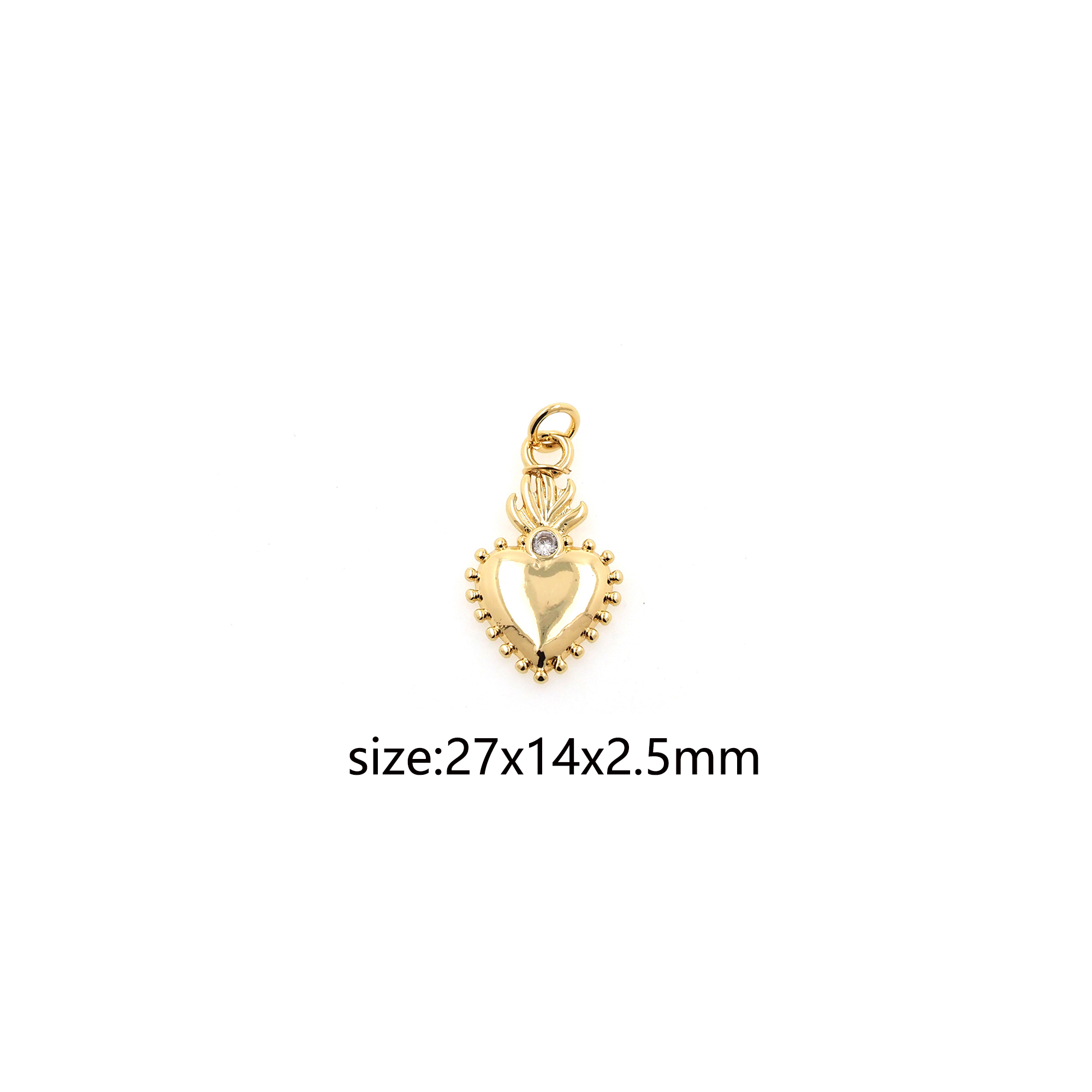 18K Gold Filled Sacred Heart Pendant,CZ Micro Pave Heart Charm Earrings Necklace for DIY Jewelry Making Supply